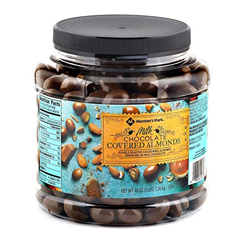 Premium Milk Chocolate Covered Almonds - 48 Oz Bulk Pack (Set of 4) by Members Mark - Perfect for Snacking, Gift Baskets & Party Favors