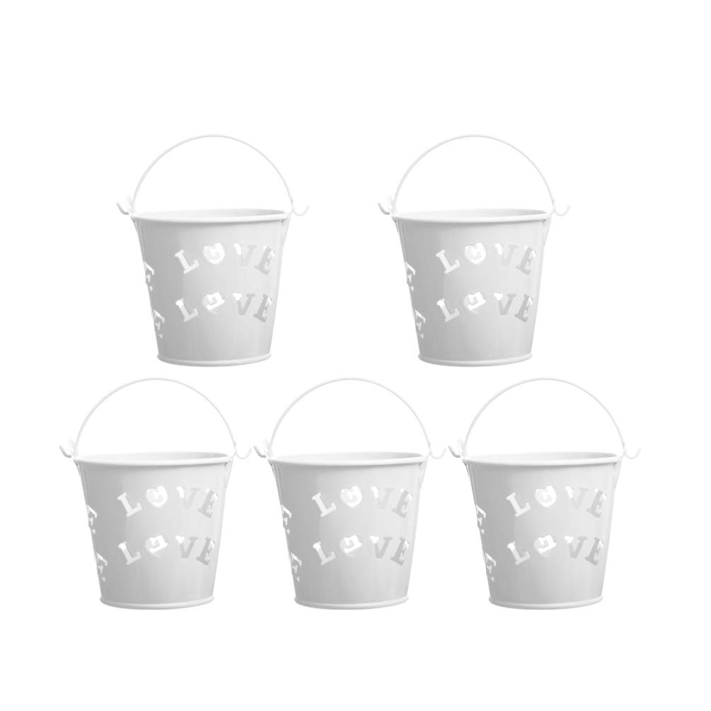 TENDYCOCO 5-Piece Mini Metal Candy Buckets with Handles - Wedding Favor, Birthday Party, Baby Shower, Easter Celebration - White Tinplate Pails for Sweet Treats & Party Decorations