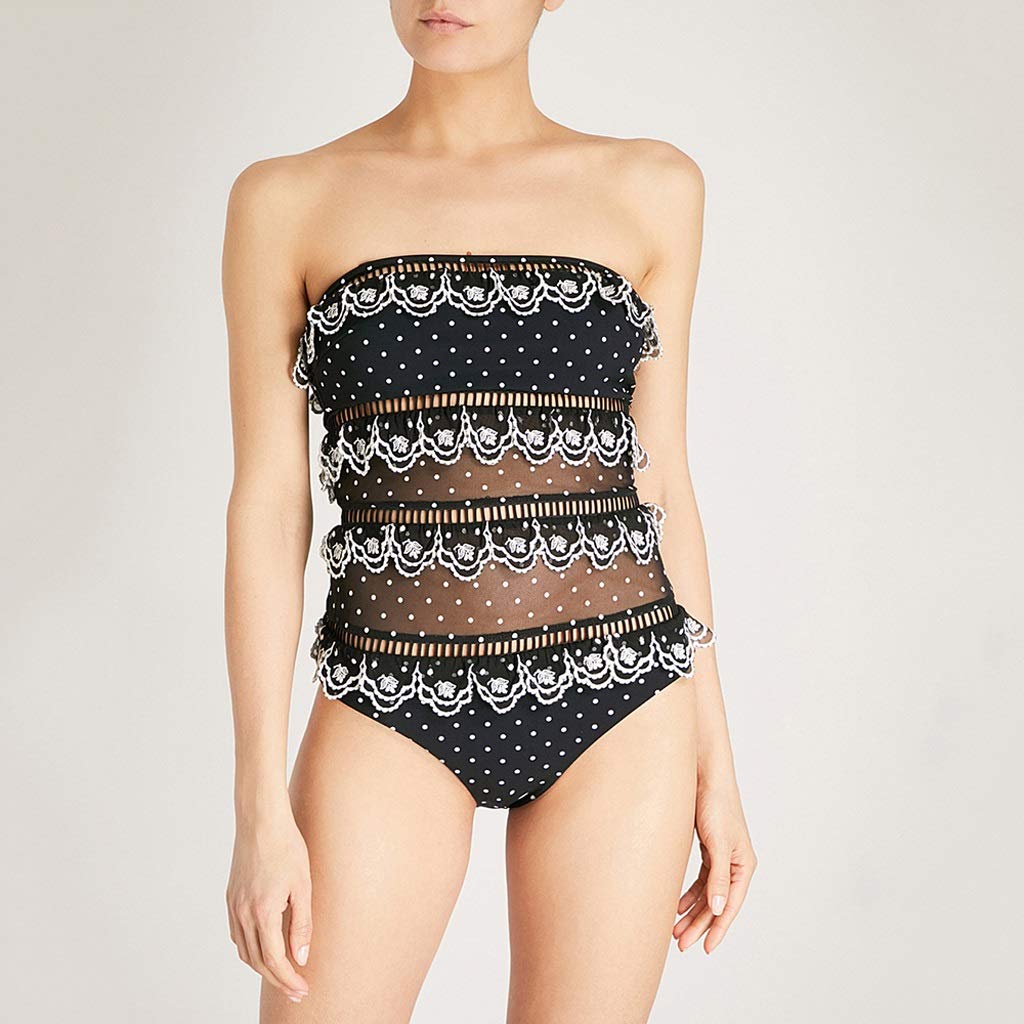 PDGJG Sexy Ruffle Bandeau One Piece Swimsuit for Women - Push Up Bathing Suit, Summer Beach Wear, Small Size | Perfect for Pool Parties, Vacations & Tropical Getaways