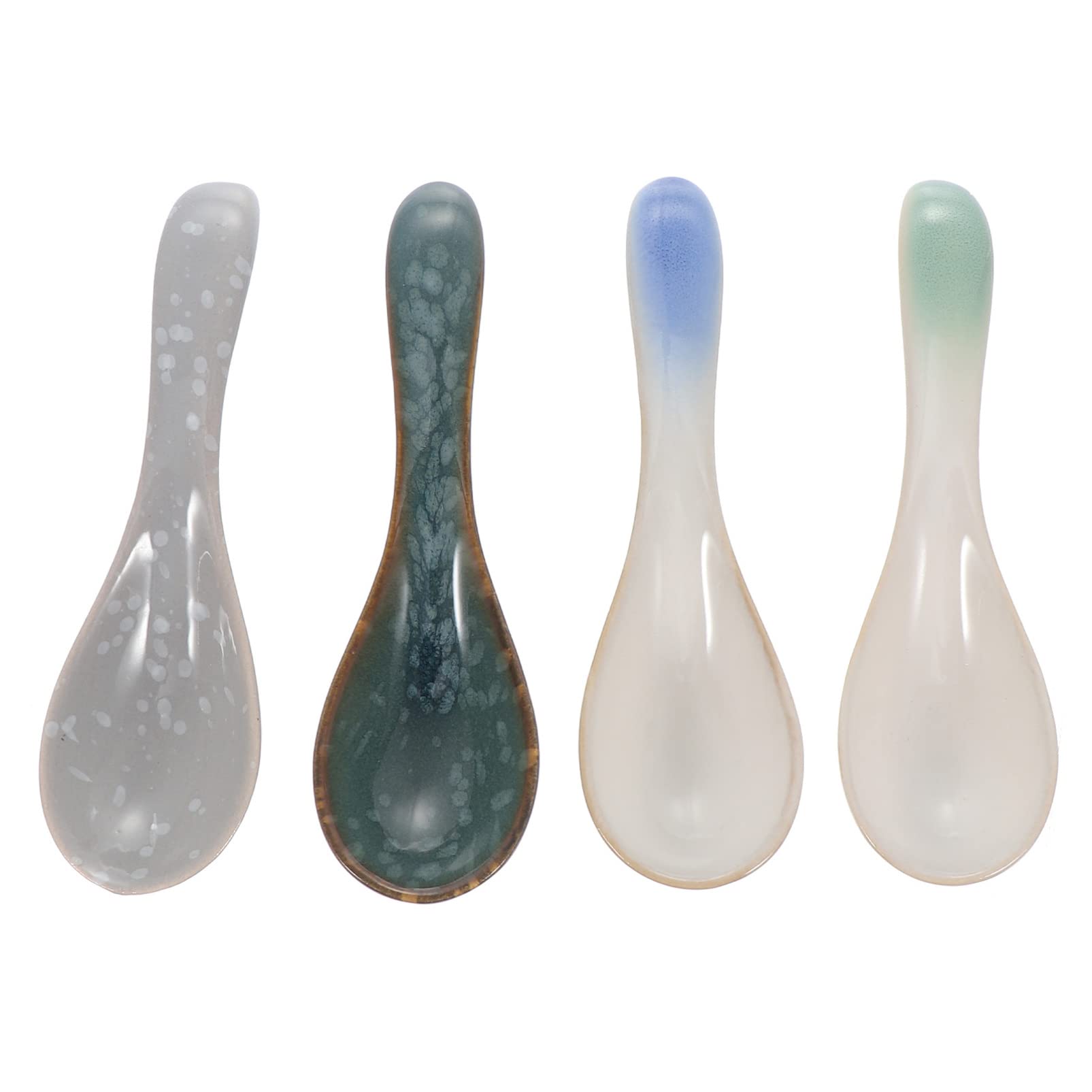 HEMOTON 4-Piece Ceramic Spoons Set - Elegant Floral Pattern, Durable & Sturdy for Soup, Rice, Desserts - Perfect for Dining, Kitchen, Gifting & Home Decor