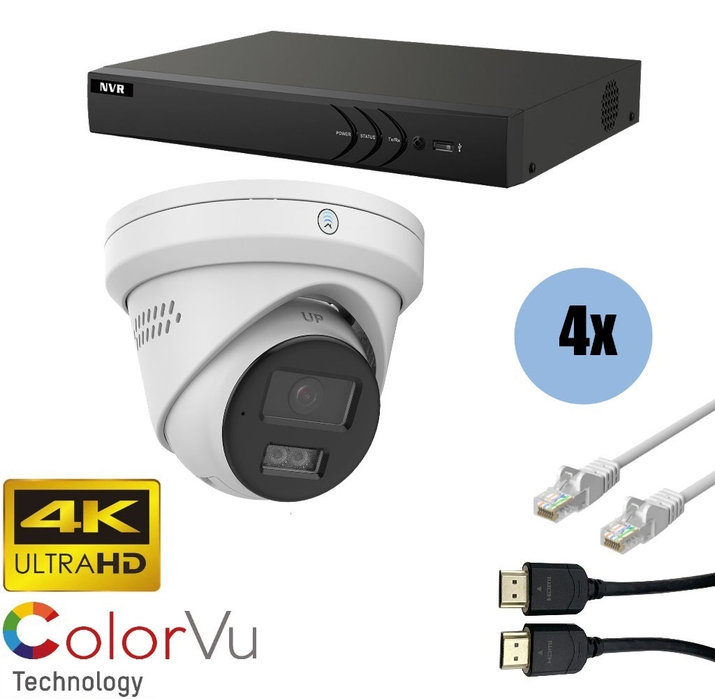 4K Ultra HD 8MP Security Camera Kit with ColorVu Technology - 4 Turret Cameras, NVR & Cables Included for Home & Business Surveillance