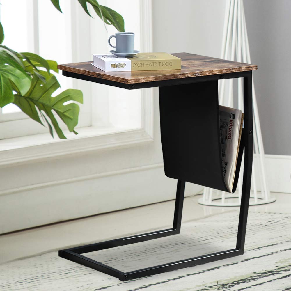 Yidexin Industrial Side Table - Mobile Snack Table for Coffee, Laptop & Tablet - Wood Look Accent Furniture with Metal Frame (27.36