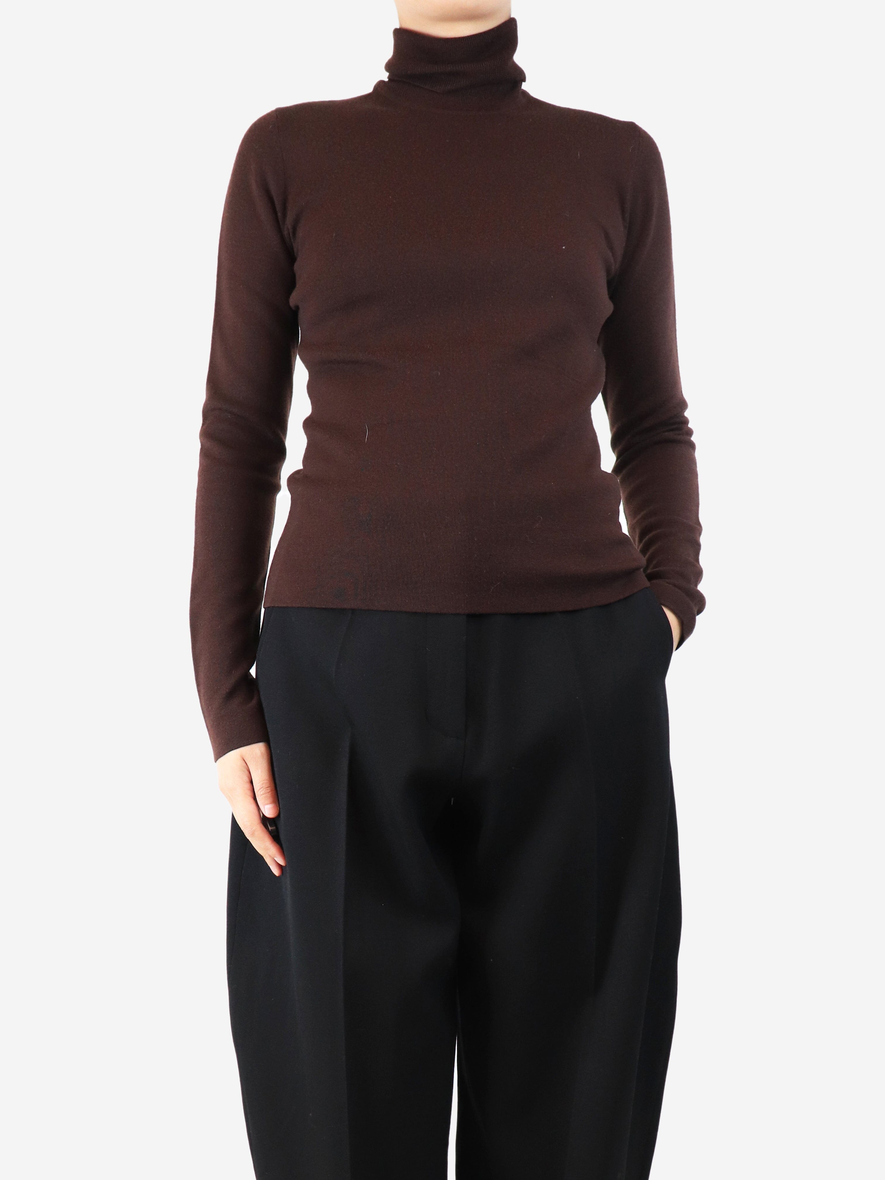 Brown Funnel Neck Sweater for Women - Size M - Cozy Knit Pullover for Fall & Winter, Casual Outfits and Layering