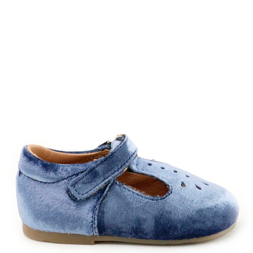 Indigo Velvet Perforated Baby Shoes - Soft & Breathable First Walkers for Newborns & Infants - Perfect for Special Occasions, Photo Shoots & Everyday Comfort