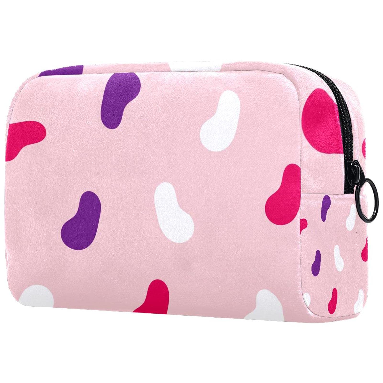 Large Travel Makeup Bag with Zipper - White & Purple Rosy Print Cosmetic Organizer for Women & Girls | Portable Makeup Case for Travel, Gym, Work & Daily Use