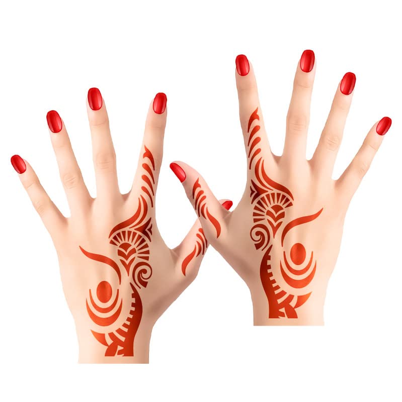 Apcute Henna Tattoo Stencils for Hands - Set of 2 Reusable Mehandi Stickers for Women & Girls (Design A1) | Perfect for Weddings, Festivals & DIY Body Art