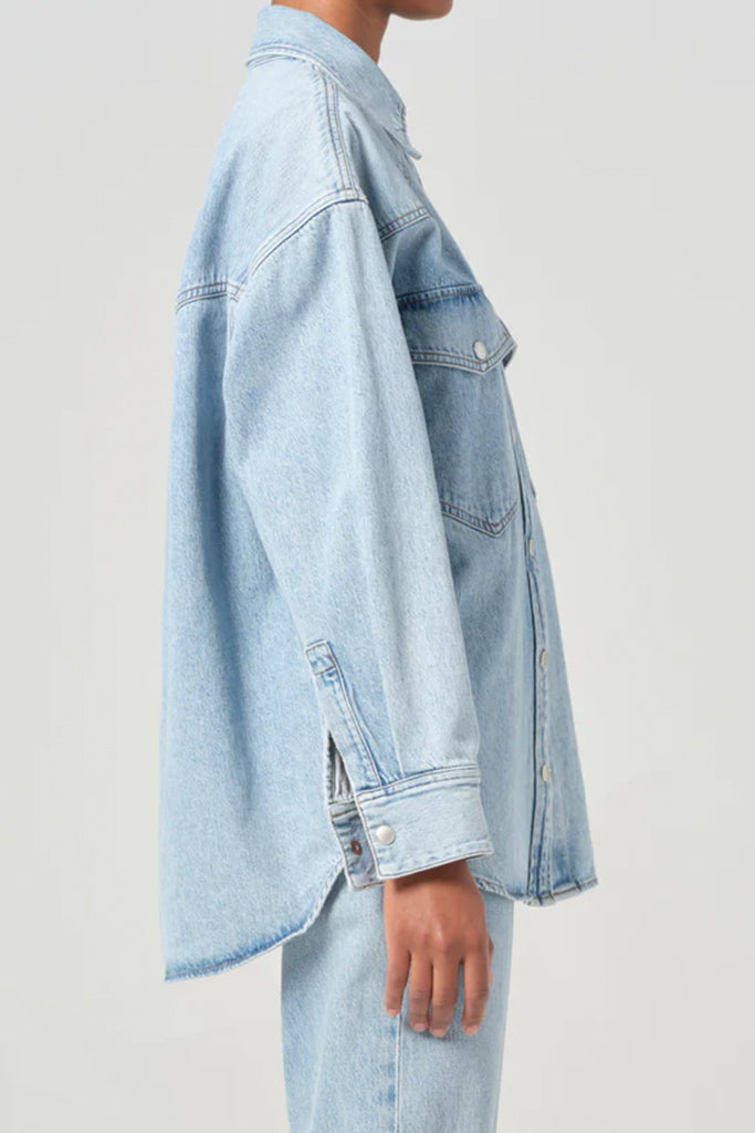 AGOLDE Lotta Shirt in Drift Wash - Women's Vintage Distressed Denim Shirt for Casual Outfits & Layering