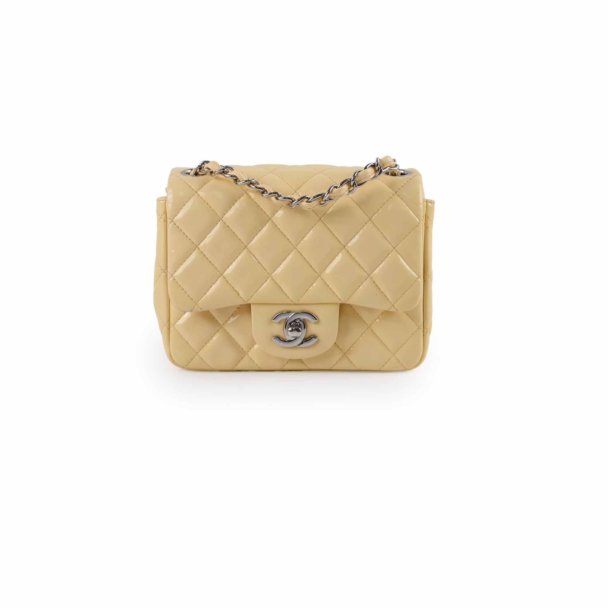 Chanel Mini Square Bag Patent Leather Yellow Crossbody Bag for Women | Luxury Designer Handbag for Parties, Dating & Special Occasions