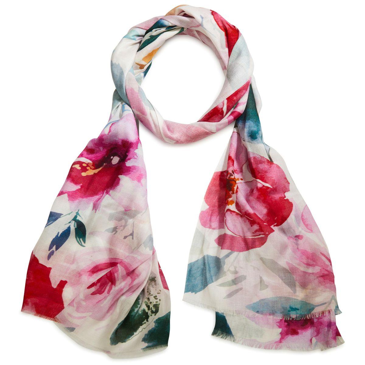 Christie Floral Print Scarf - Lightweight Fashion Womens Scarf for Spring & Summer - Perfect for Office, Travel and Casual Outfits