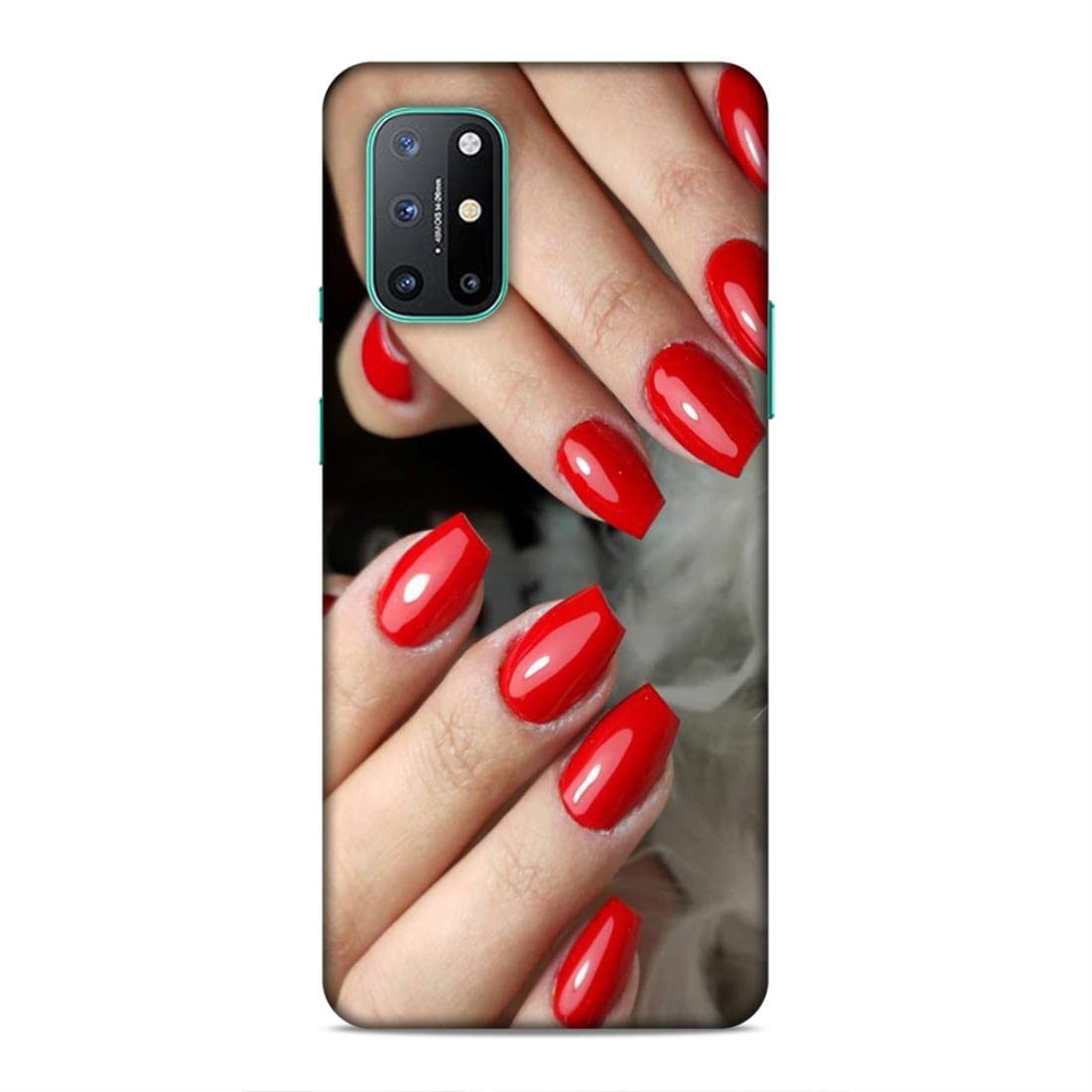 LETAPS® Printed Hard Case Cover for OnePlus 8T - Red Nails & Makeup Design | Stylish Protective Phone Case for Women | Perfect for Everyday Use, Work & Social Events