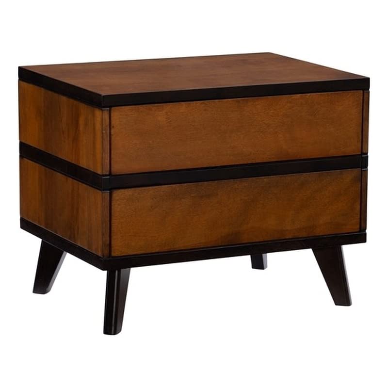Linon Mid Century Modern Walnut Brown Wood Nightstand with Two Drawers - Perfect for Bedroom, Living Room, and Guest Room Furniture