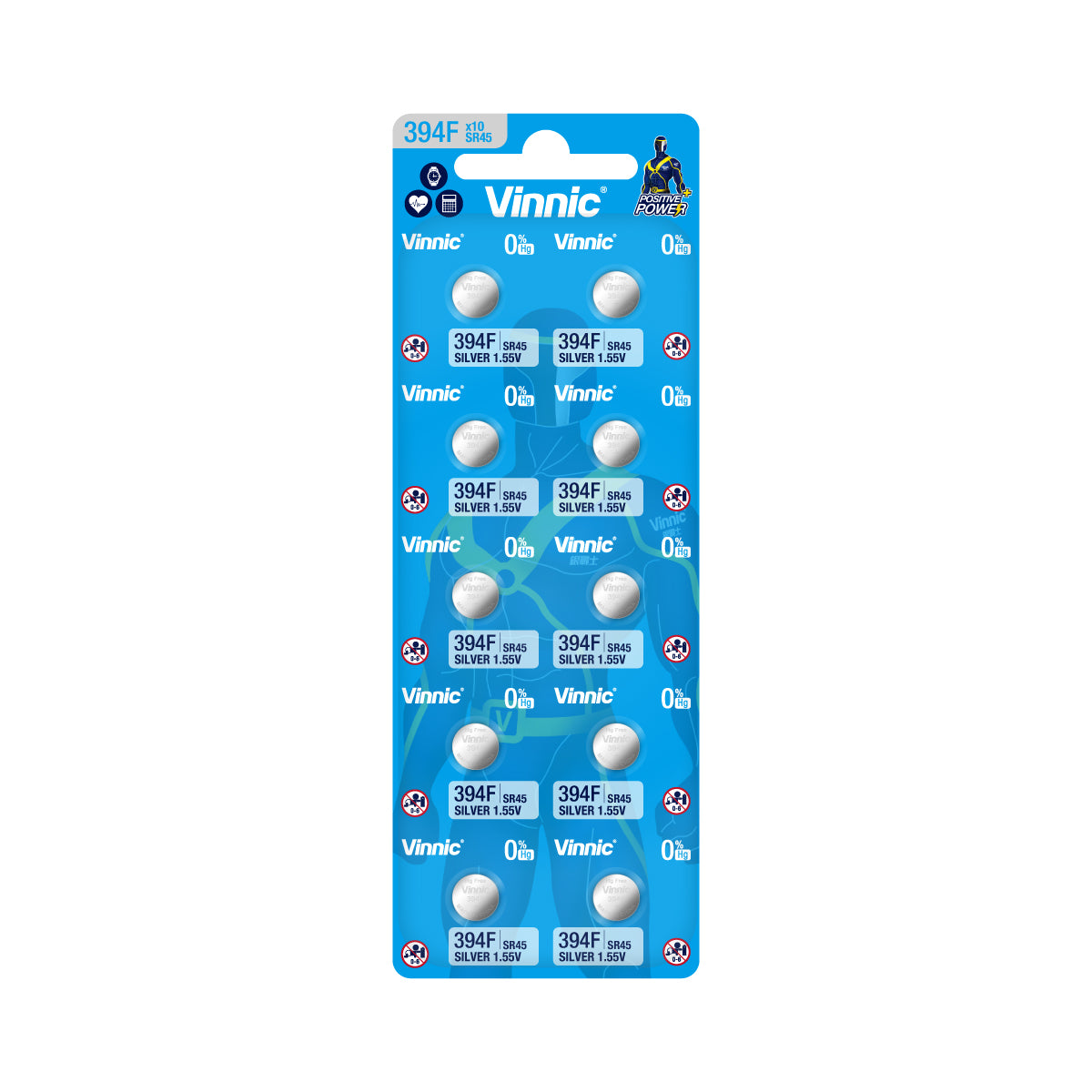 Vinnic SR45 394F Silver Oxide Button Cell Battery (1.55V) - 10 Pack - Perfect for Watches, Calculators & Small Electronics