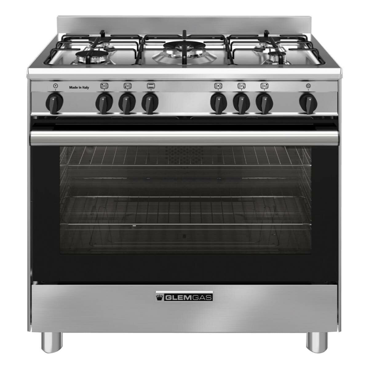 Premium Glem 90cm Freestanding Gas Range with Electric Grill - Made in Italy (Model GB965GG) | Professional Kitchen Appliance for Home Chefs & Restaurants | Carton Damage Discount