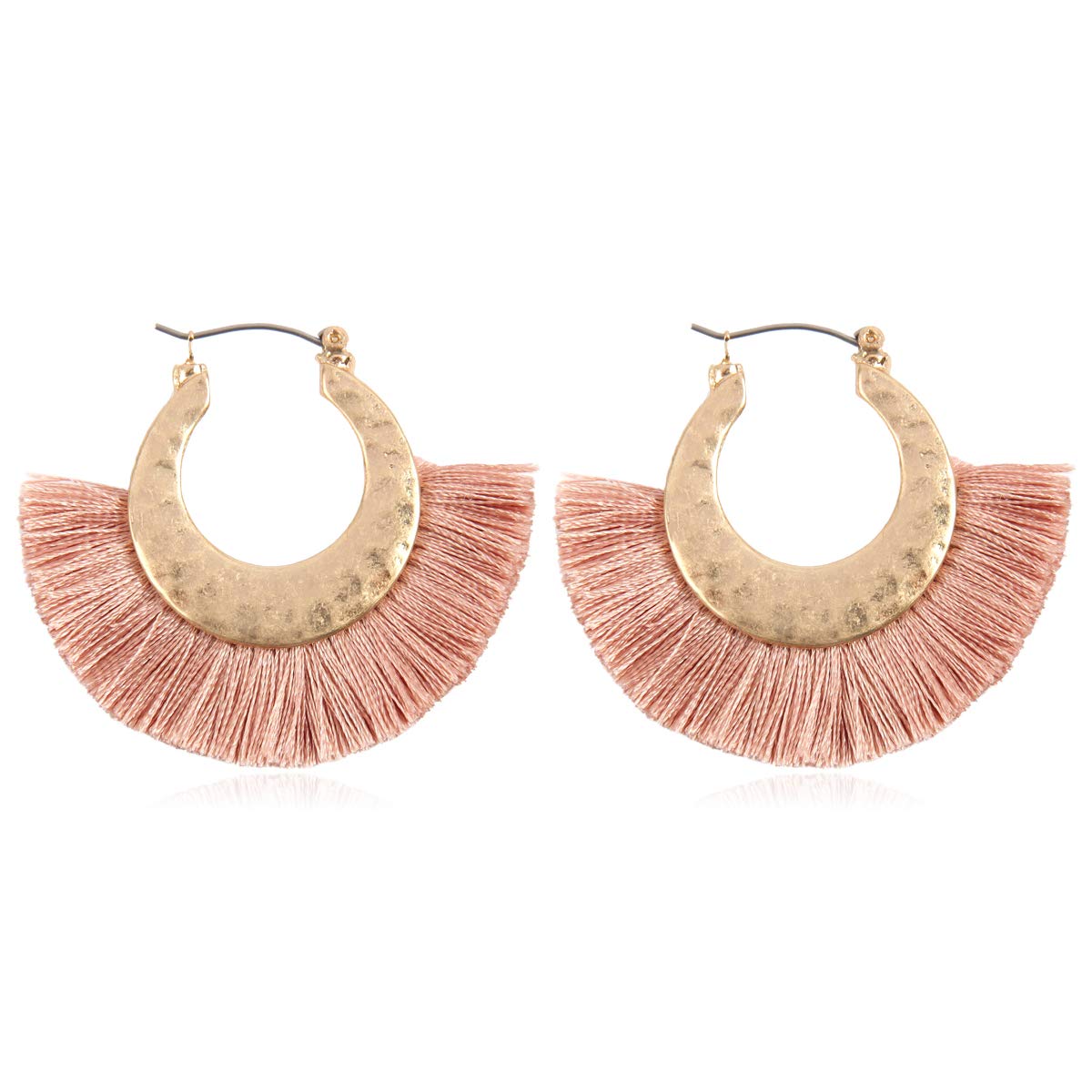 Bohemian Silky Thread Tassel Hoop Earrings for Women - Lightweight Statement Dangle Earrings with Fringe, Mermaid Style Semi-Circle Threader | Perfect for Beach Parties, Festivals and Boho Fashion Outfits