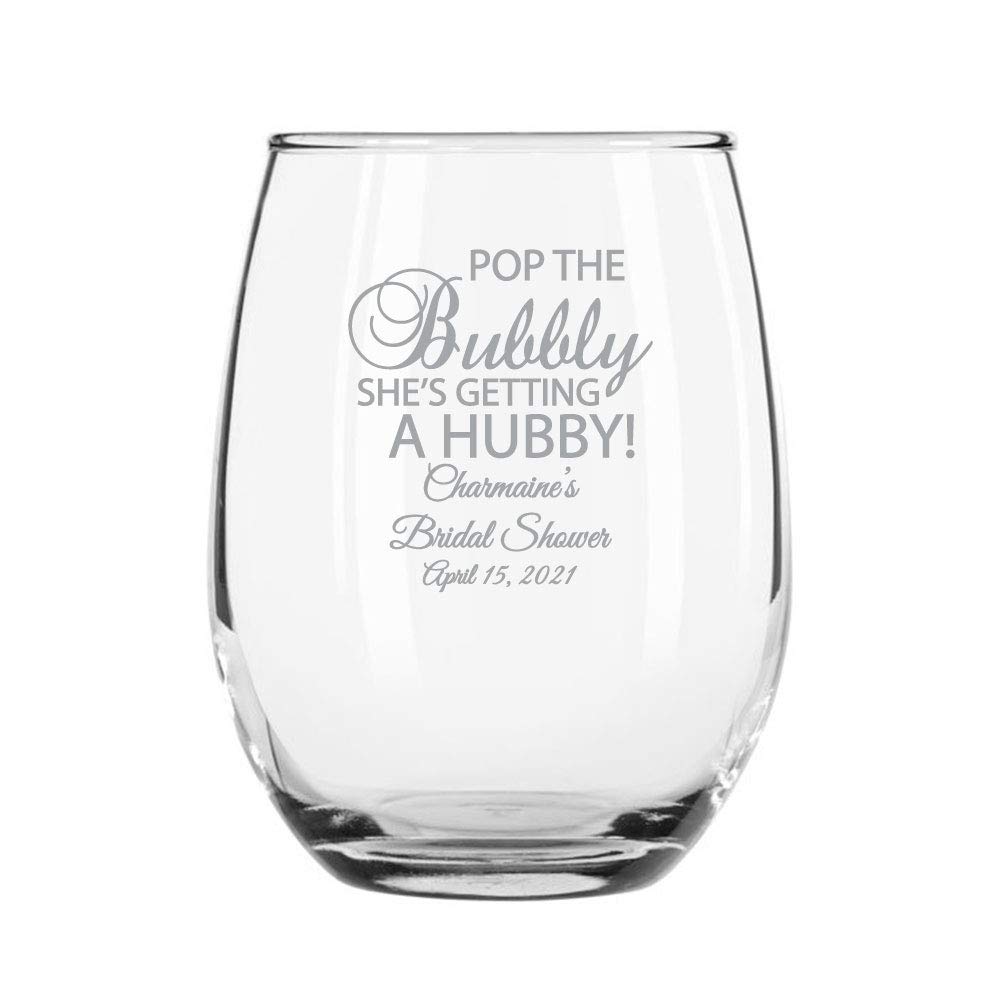 72 Pack Pop the Bubbly She's Getting a Hubby Silver Stemless 9 oz Wine Glasses - Bachelorette Party Favors, Bridal Shower Gifts, Wedding Celebrations
