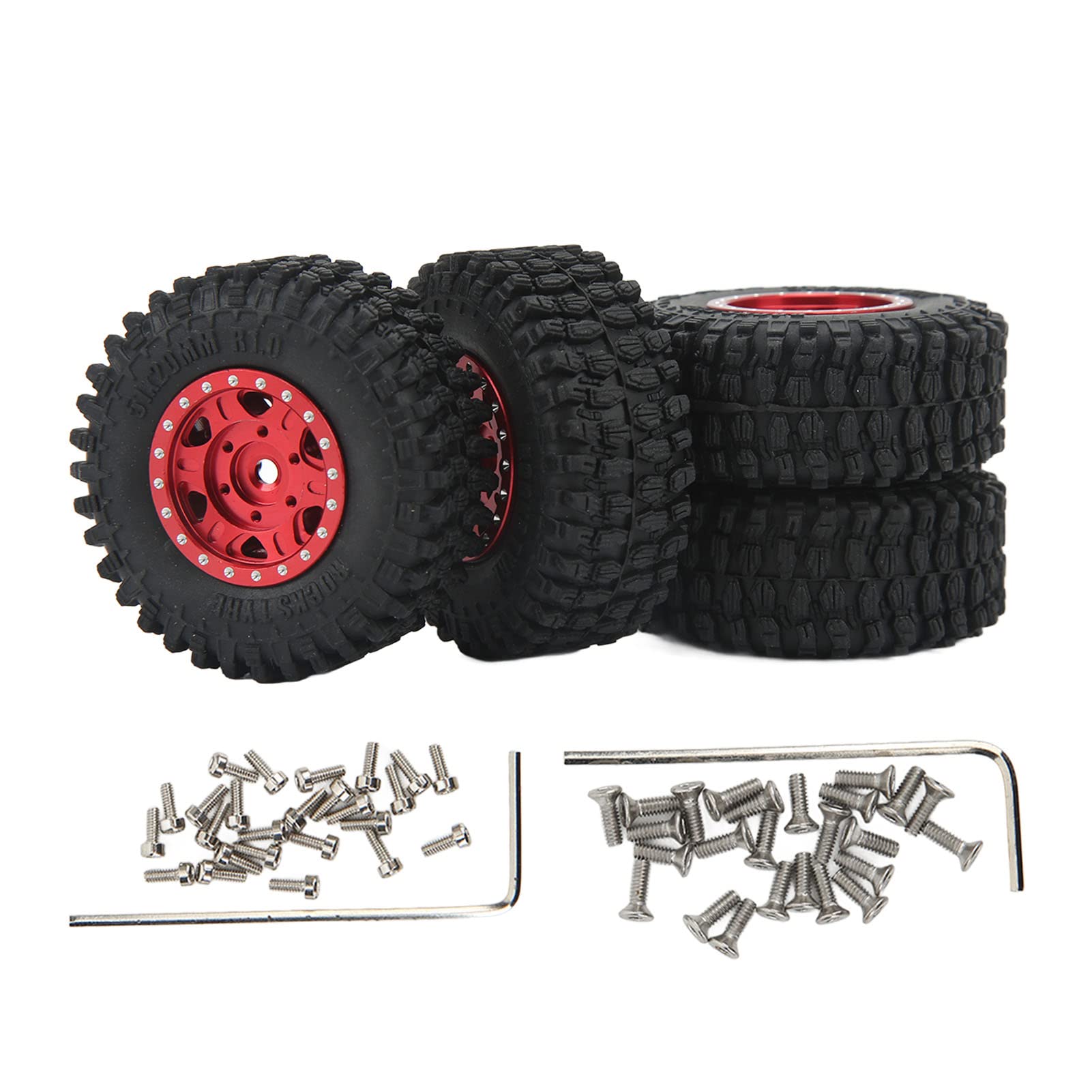 1/24 RC Car Rubber Tires - 4Pcs Alloy Wheels with Deep Tread for Off-Road Racing