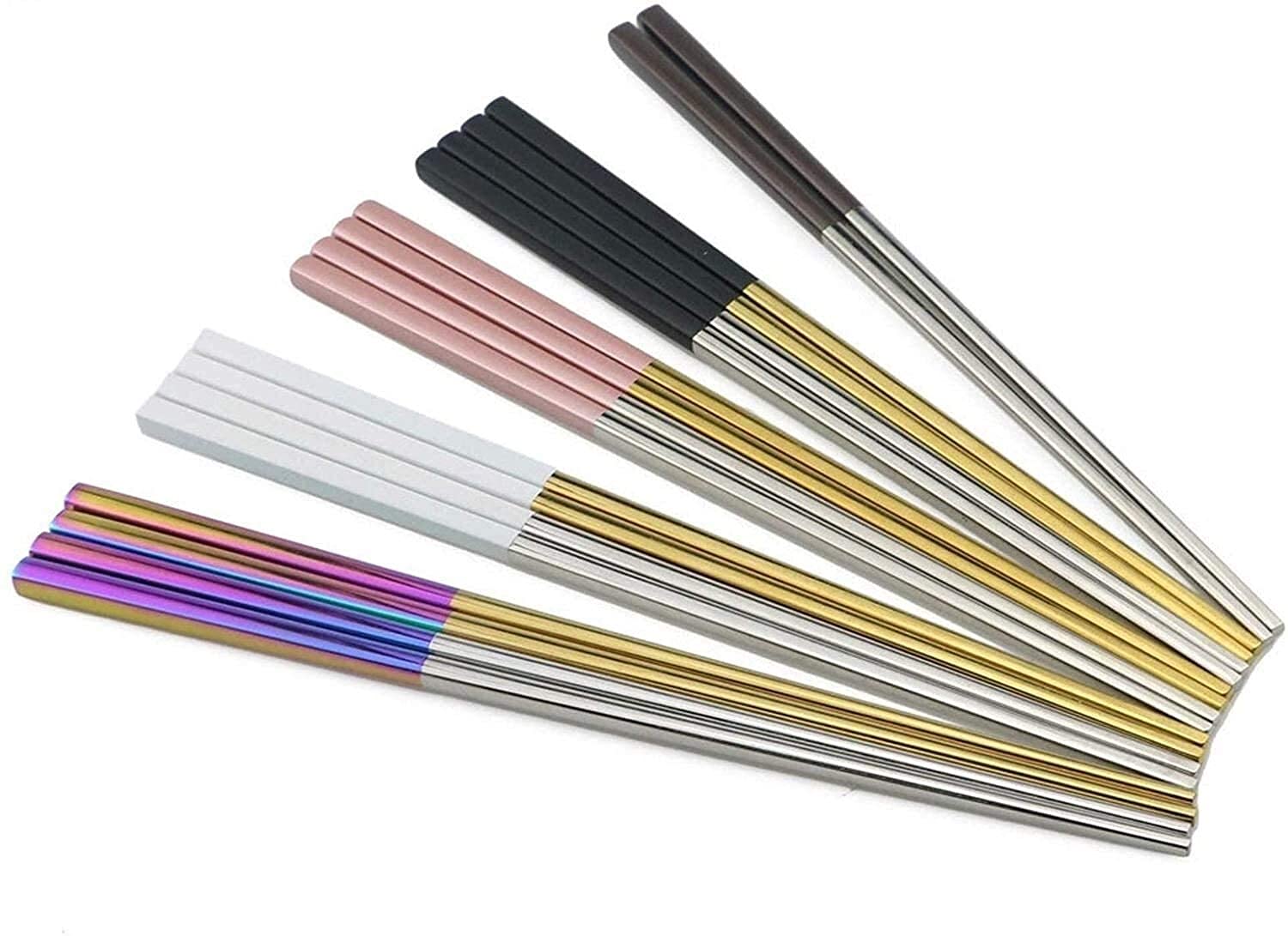 Premium 304 Stainless Steel Reusable Chopsticks - 23.5cm Square Rose Gold Sushi Chopsticks (Set of 9) | Dishwasher Safe & Eco-Friendly | Perfect for Asian Cuisine, Sushi Parties & Home Dining