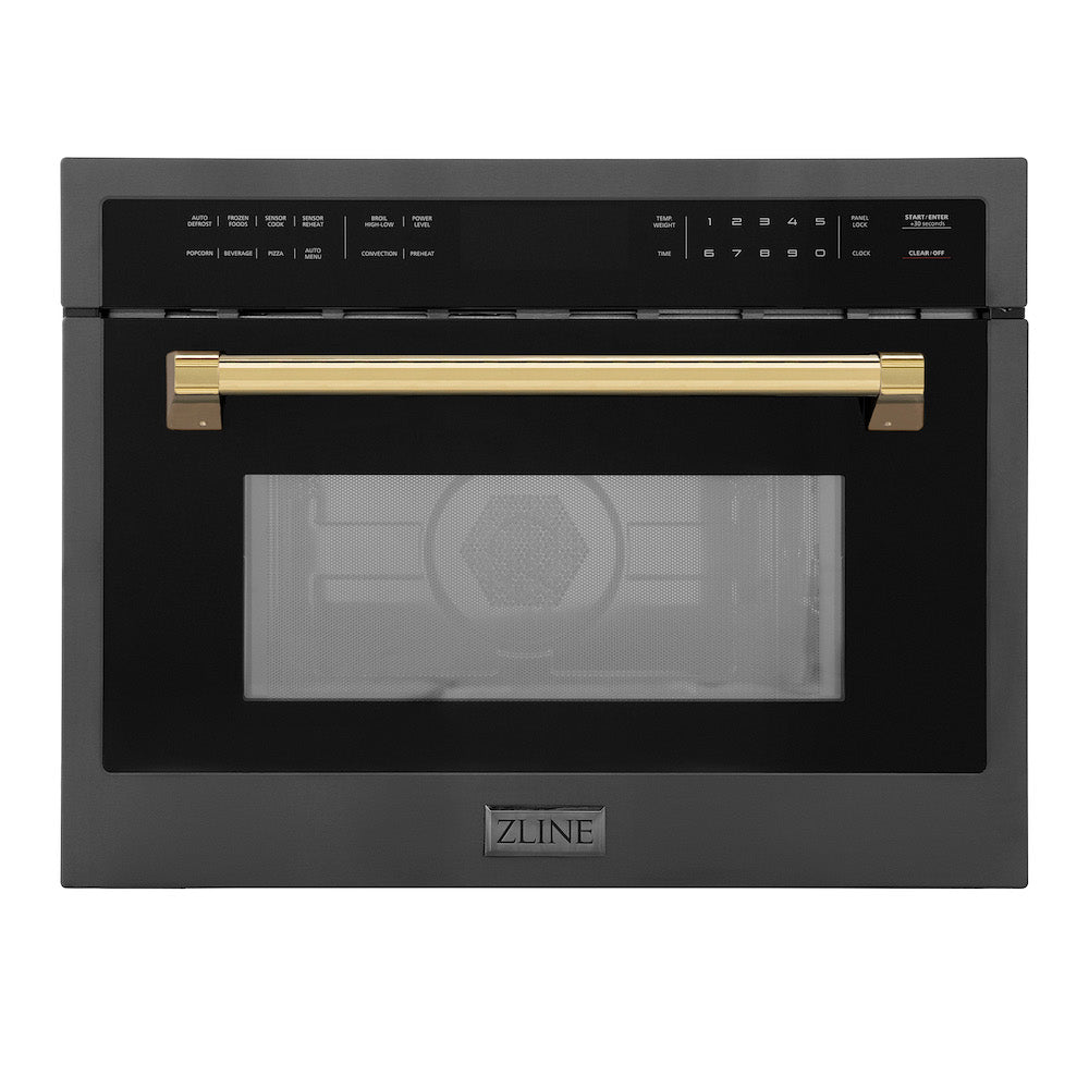 ZLINE Autograph Edition 24-Inch Built-In Convection Microwave Oven - 1.6 cu ft Capacity, Black Stainless Steel with Polished Gold Accents (MWOZ 24 BS G) - Perfect for Modern Kitchens, Small Spaces & Gourmet Cooking