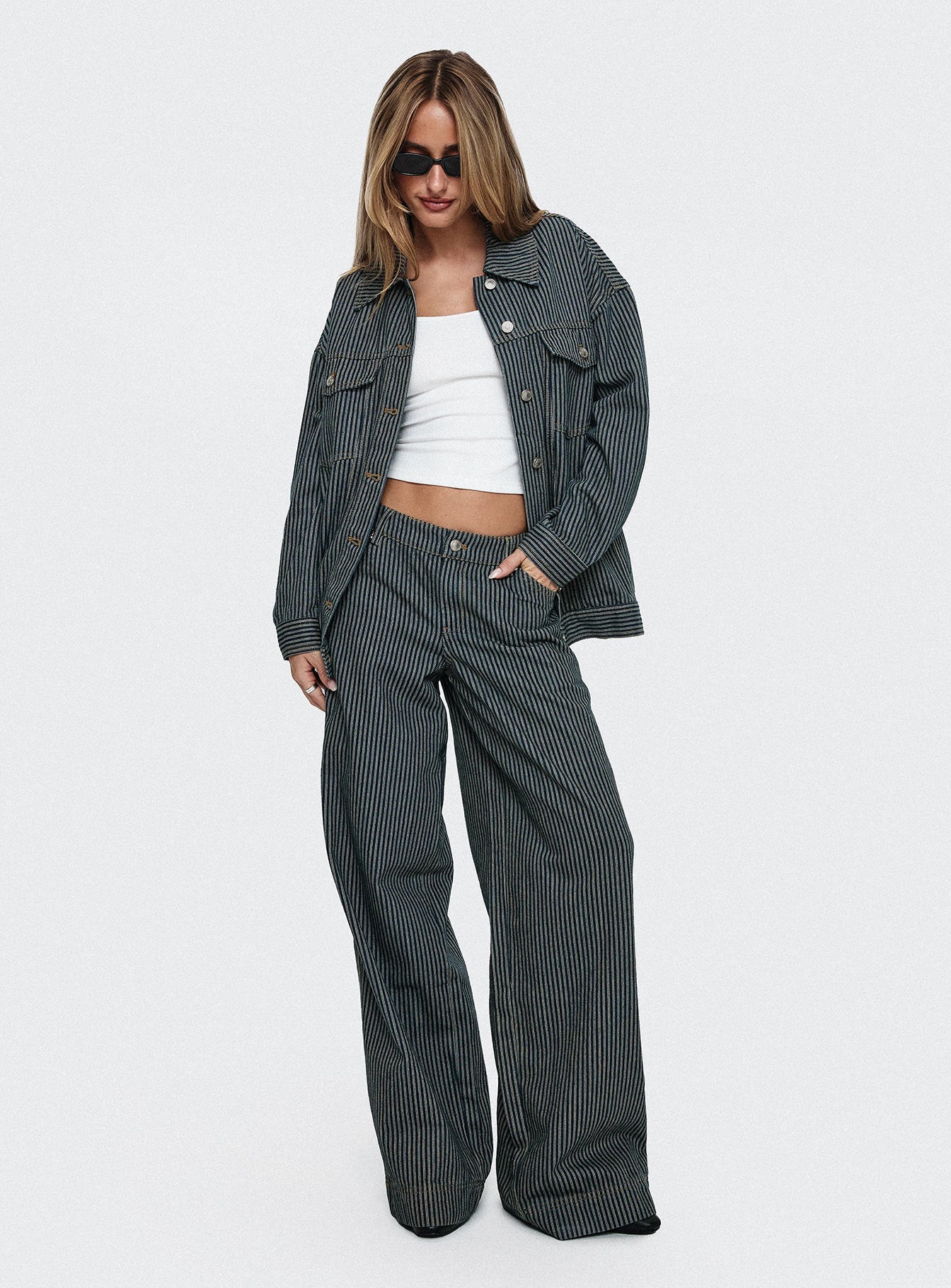 Actually Invested Low Rise Pants Denim Stripe - Stylish Women's Jeans for Casual Wear & Everyday Outfits