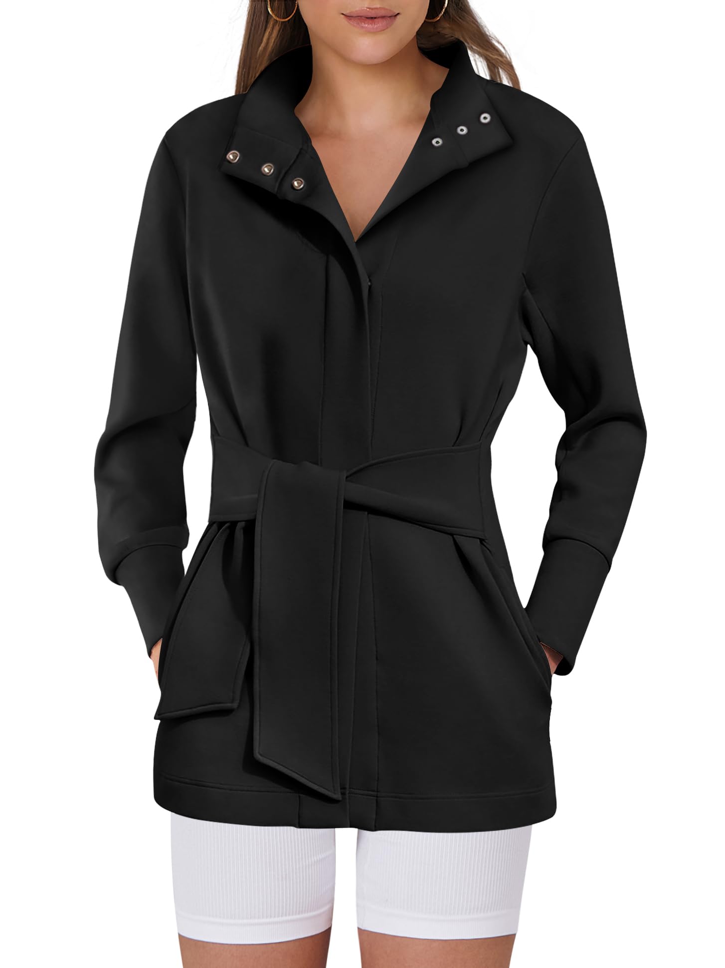 ANRABESS Women's Belted Trench Coat - Long Sleeve Wrap Jacket with Pockets | Spring 2025 Trendy Button-Up Outerwear | Perfect for Office, Date Night & Casual Outings