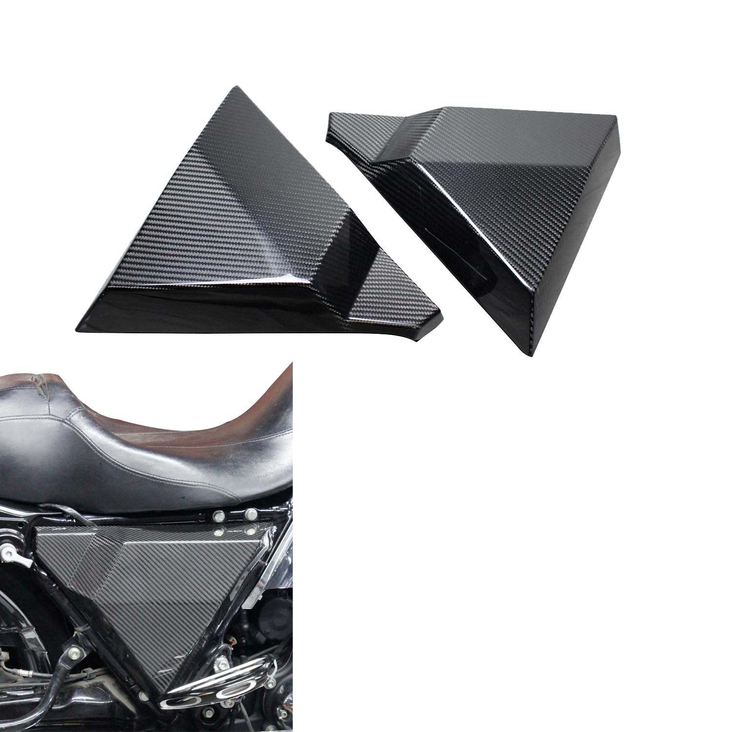 Premium 100% Black Carbon Fiber Battery Side Covers for Harley Davidson Touring Models (FLHX, FLTRX, FLHT, FLHR) - Compatible with Street Glide, Road Glide, Ultra Limited & CVO Limited 2014-2023 | Lightweight & Durable Protection for Motorcycle Batteries | Perfect for Long Rides, Custom Builds & Show Bikes