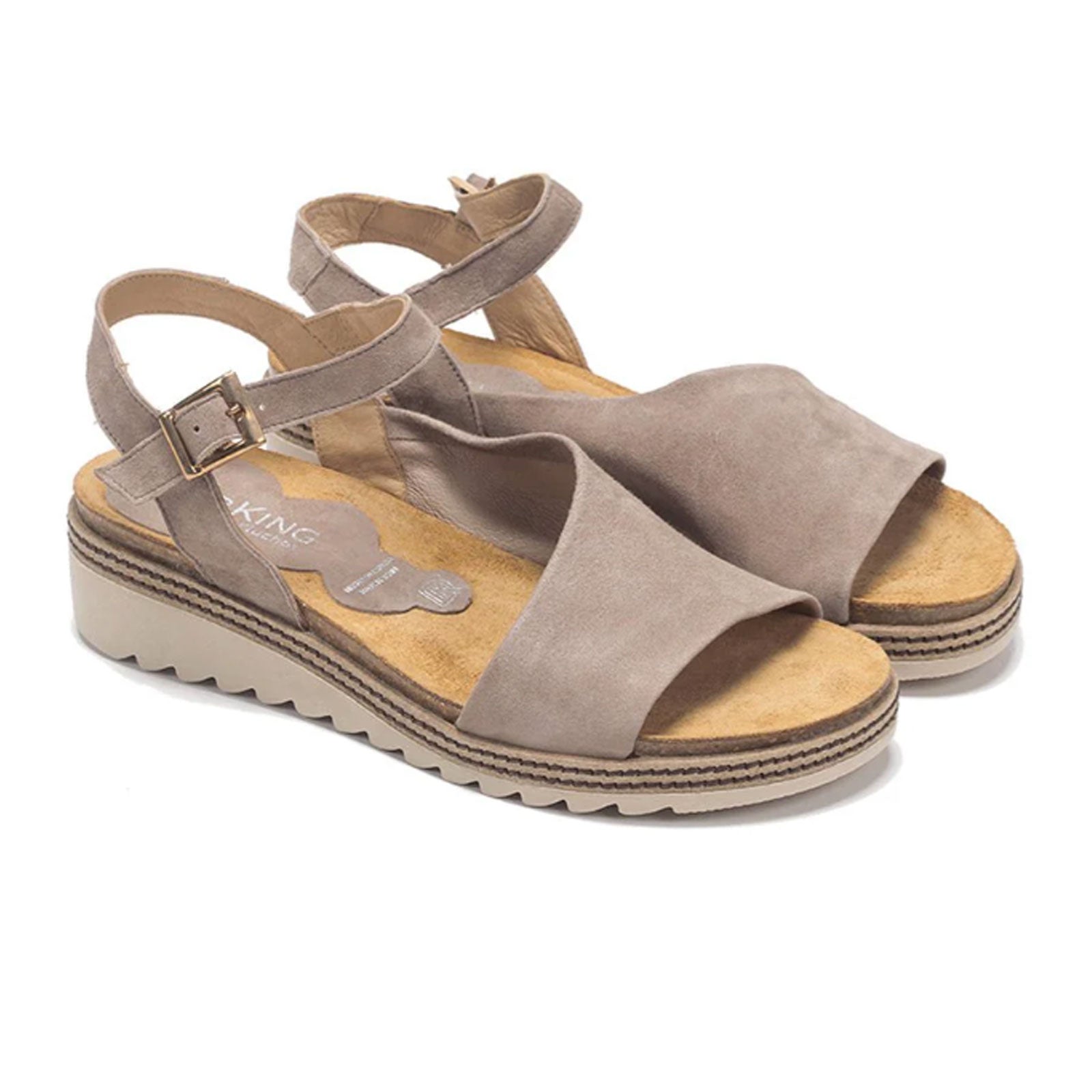 Dorking Espe D8540 Women's Backstrap Sandal - Comfortable Taupe Suede Sandals for Walking, Beach & Summer Outfits