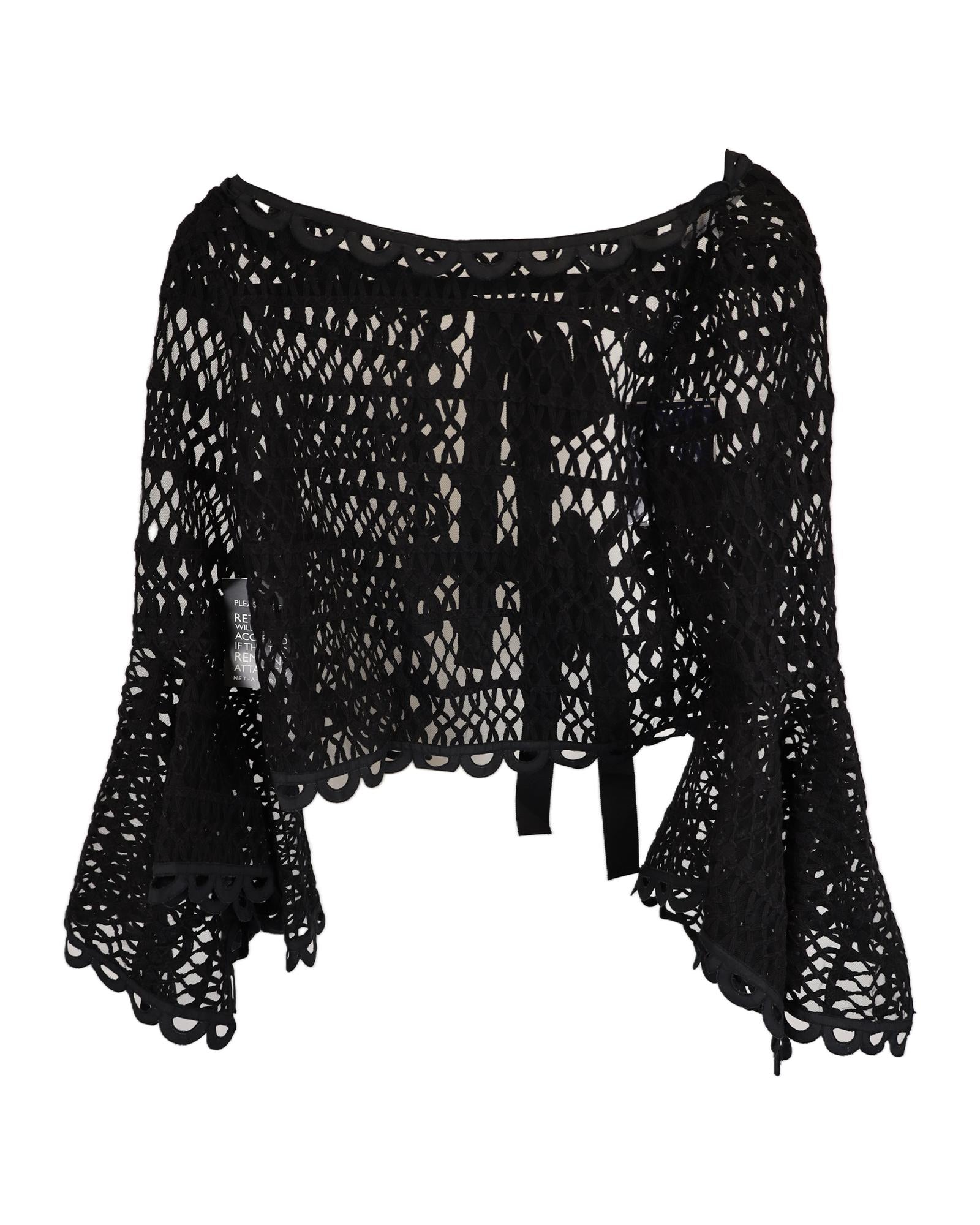 Elegant Bow Embellished Guipure Lace Top with Fluted Sleeves | Women's Fashion Blouse for Party, Wedding & Special Occasions