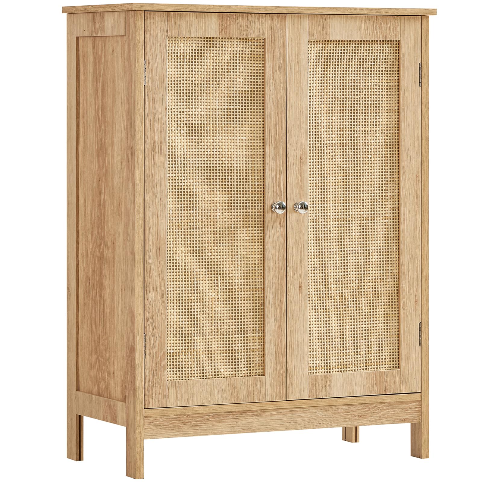 Iwell Rattan Storage Cabinet with Adjustable Shelf - Multi-Purpose Floor Cabinet for Bathroom, Living Room, Entryway, Kitchen & Home Office - Natural Woven Design for Stylish Home Organization