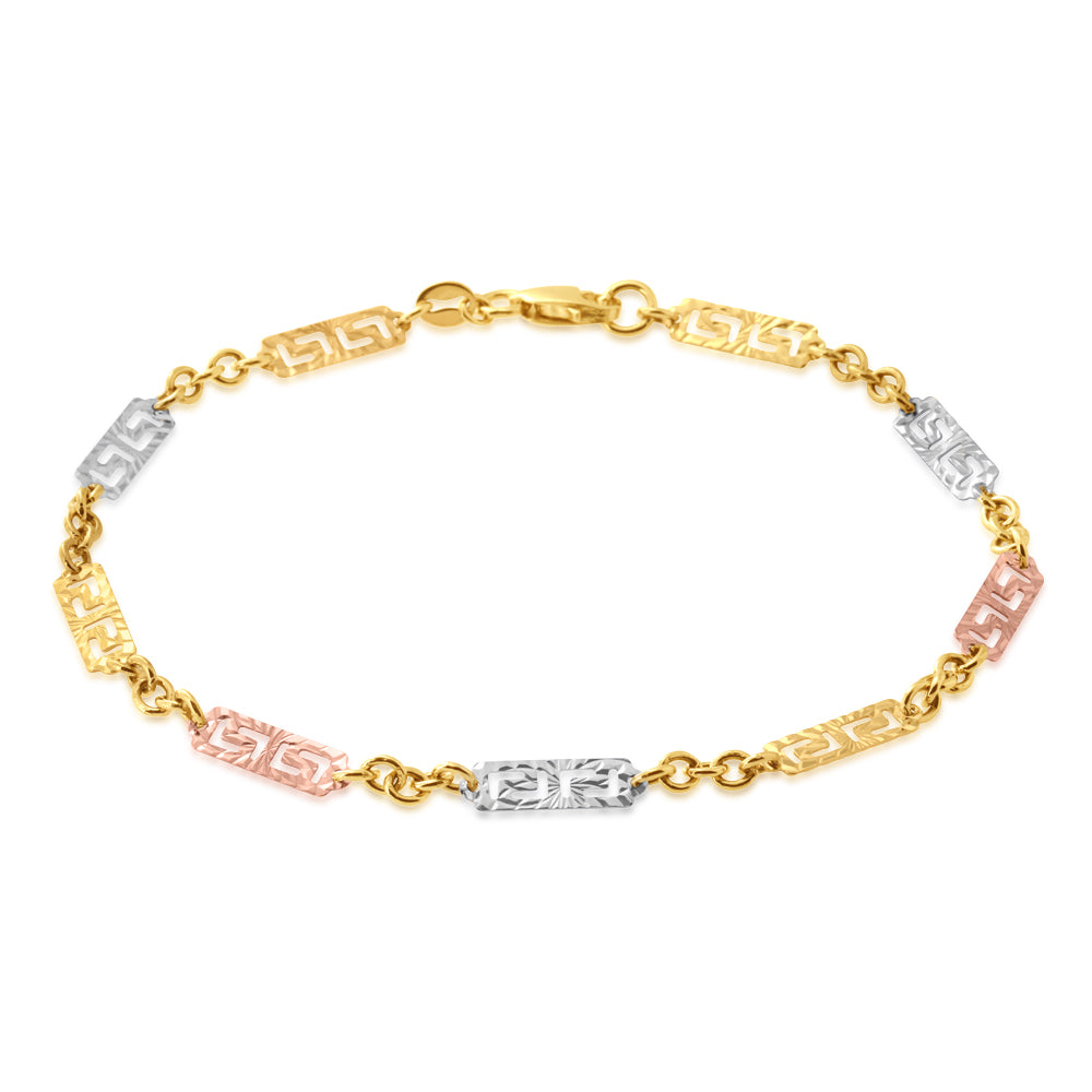 9ct Multi-Tone Greek 19cm Ladies Bracelet - Elegant Gold & Silver Bangle for Women, Perfect for Weddings, Parties & Everyday Wear