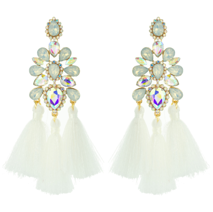 Boho Chic White Opal Tassel Earrings for Women - Trendy Fashion Jewelry Gift | EY10886GIV | Perfect for Parties, Weddings & Everyday Wear