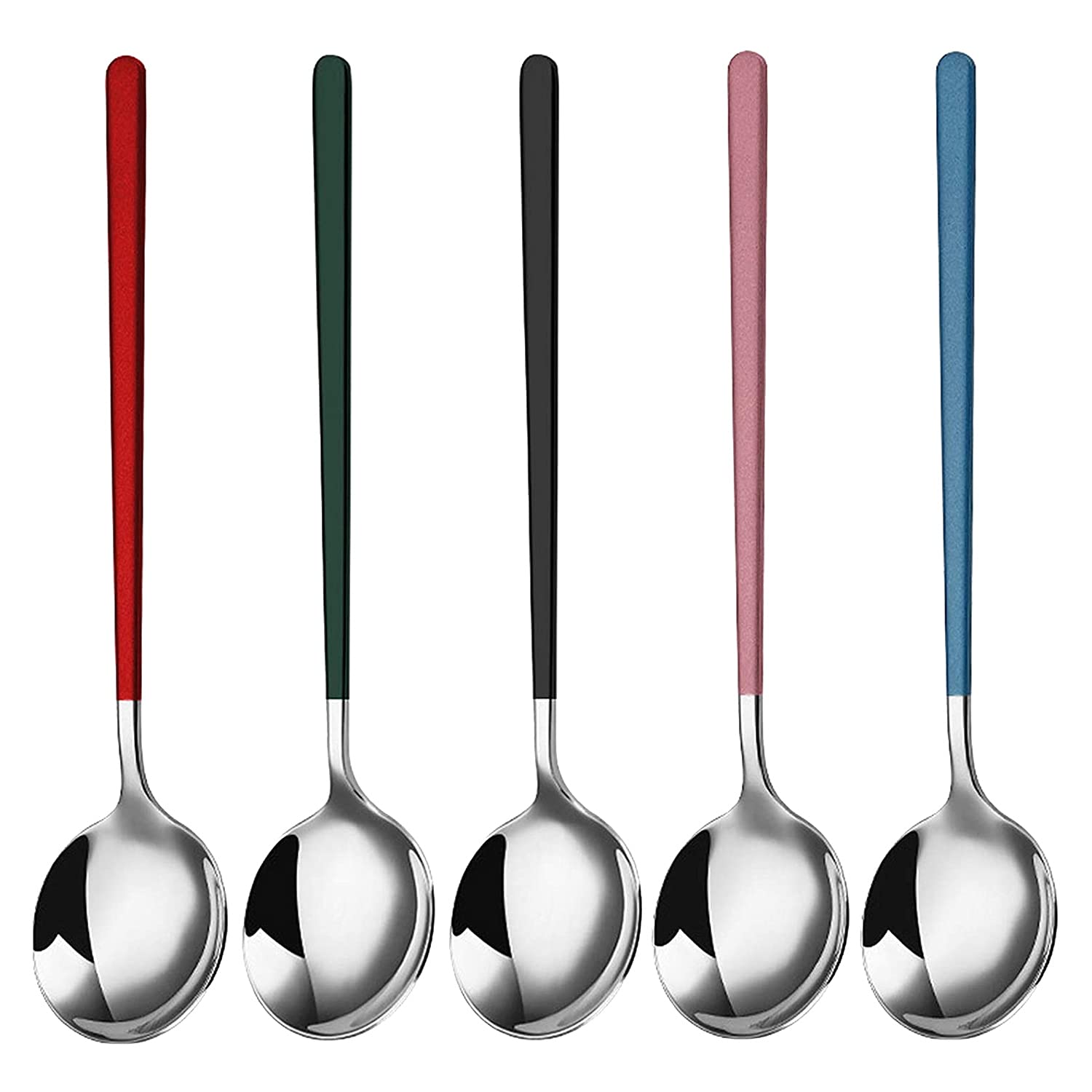 5-Pack Stainless Steel Soup Spoons - Long Handle Ice Cream, Coffee & Teaspoon Set for Dining, Restaurants & Home Kitchen Use