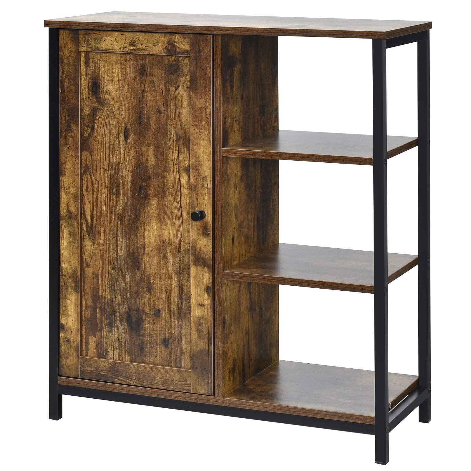 Giantex 3-Tier Open Shelf Storage Cabinet - Industrial Pantry Cupboard, Buffet Sideboard & Standing Bakers Rack - Rustic Brown Wooden Organizer for Bathroom, Living Room, Kitchen, Office - Perfect for Home Organization & Space Saving