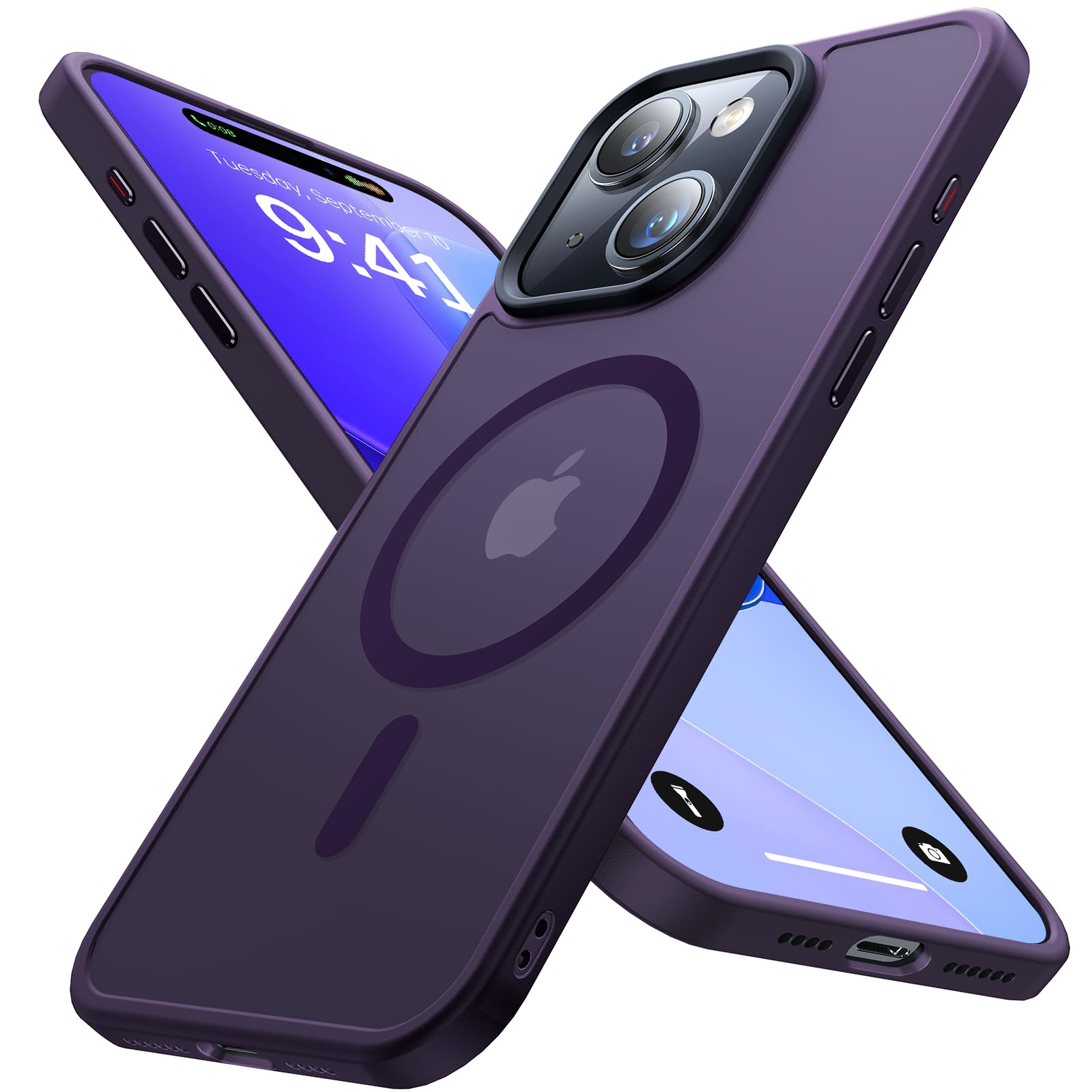 Magnetic iPhone 15 Case with MagSafe Compatibility | Military-Grade Shockproof & Slim Protective Cover | Translucent Matte Finish in Deep Purple | Perfect for Everyday Use, Travel & Outdoor Activities