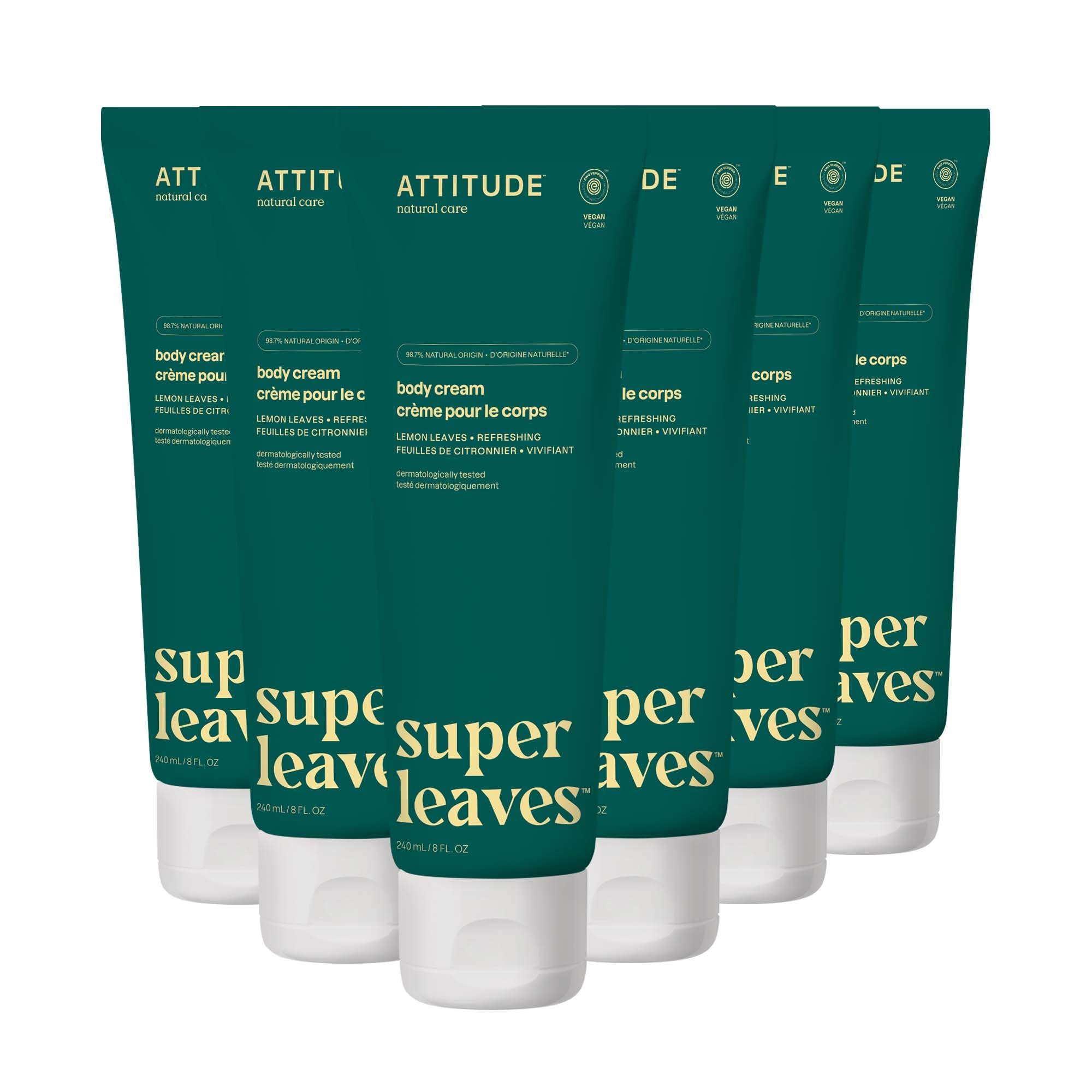 ATTITUDE EWG Verified Vegan Body Cream for Dry Skin | Dermatologist Tested Moisturizer with Lemon Leaves | 8 Fl Oz (Pack of 6) | Perfect for Daily Hydration & Sensitive Skin Care