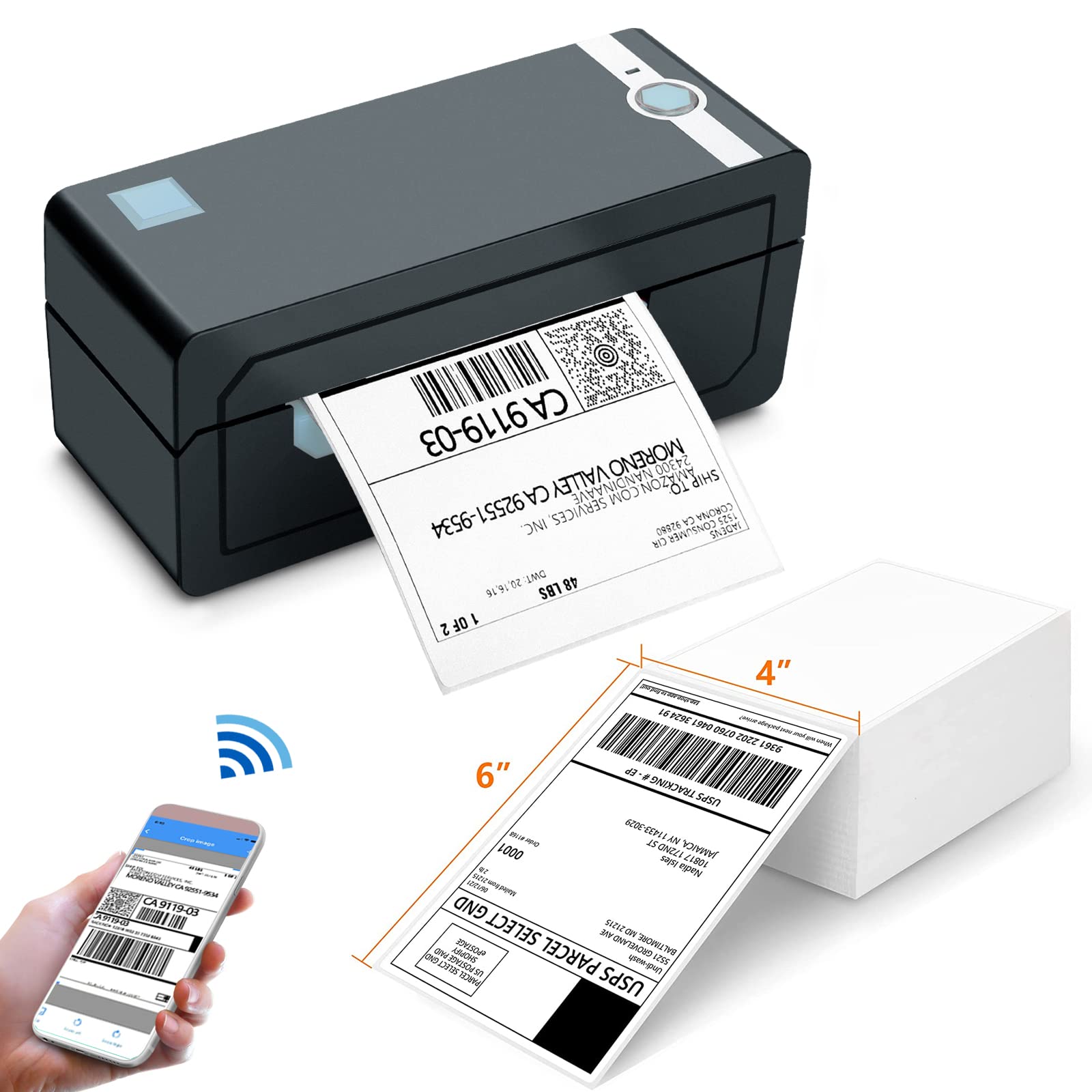 JADENS Wireless Bluetooth Label Printer for Shipping, Packaging & Organizing - Compatible with iOS & Android - Includes 1 Pack Thermal Labels (100 Labels) - Perfect for Small Business, E-commerce & Home Use