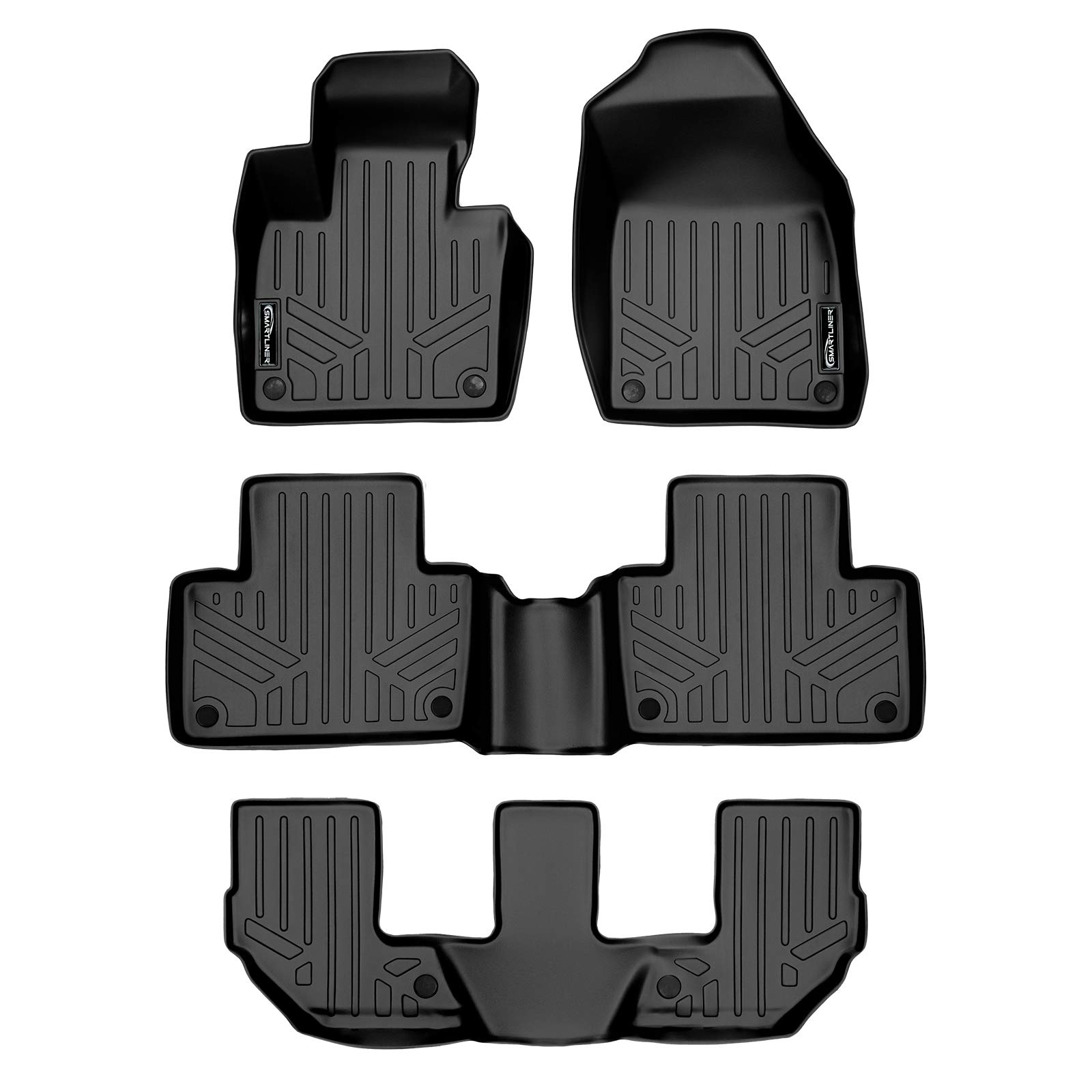 Premium SMARTLINER Custom Fit Floor Mats - 3 Row Liner Set in Black for 2016-2025 Volvo XC90 (Excluding Plug-in Hybrid Models) | All-Weather Protection & Easy Cleaning for SUVs, Family Road Trips & Daily Commutes
