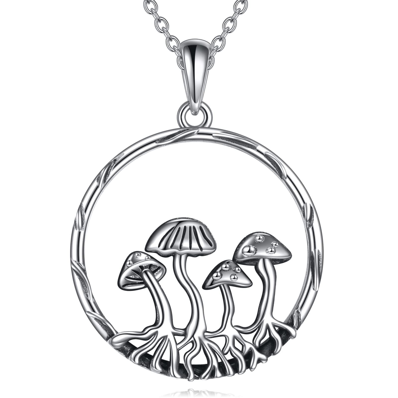 POPLYKE Sterling Silver Magical Mushroom Moon Pendant Necklace - Gothic Urn Necklace for Ashes & Photo Lockets - Unique Memorial Jewelry Gift for Women - Perfect for Remembrance, Gothic Fashion & Spiritual Occasions