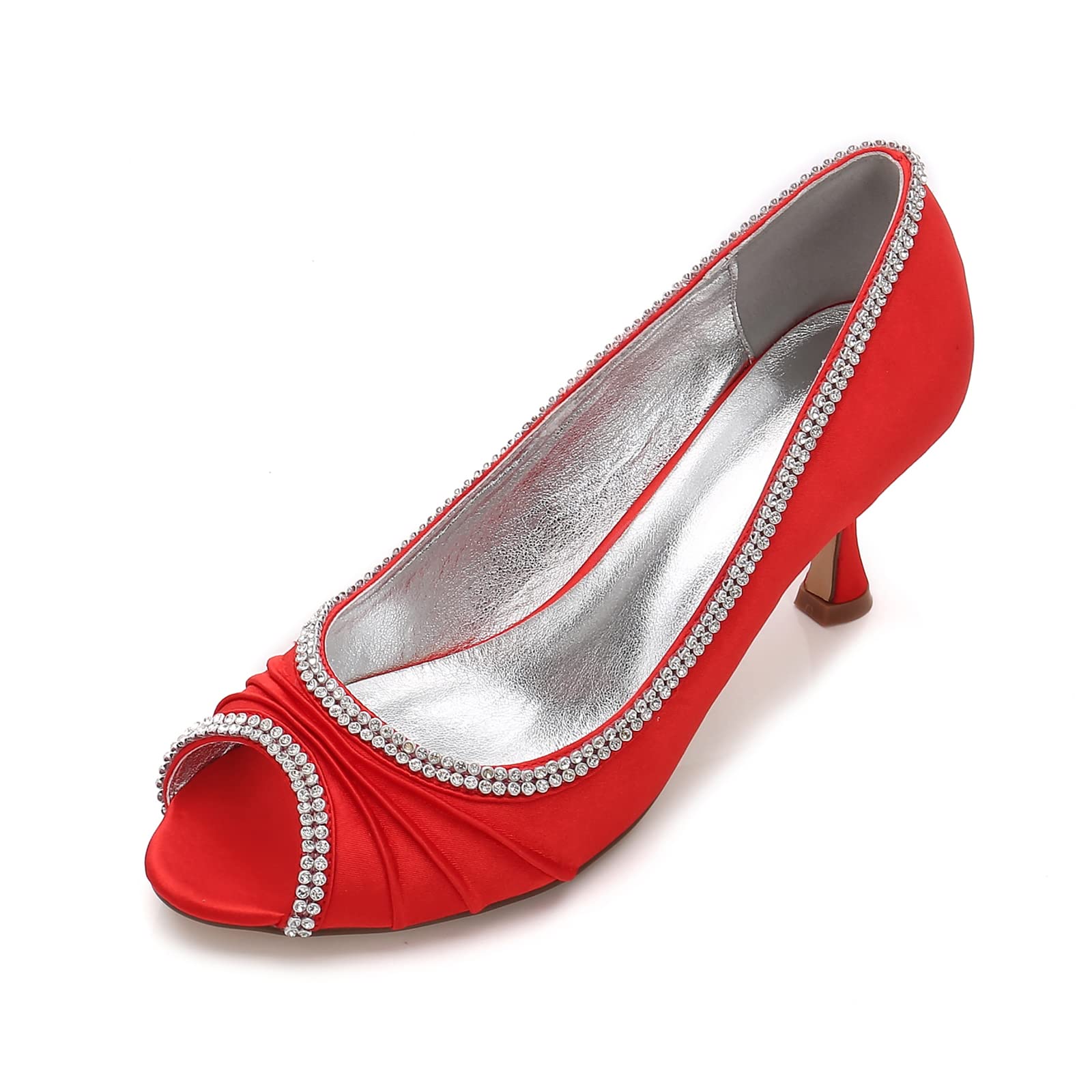BTFCTK Women's Rhinestone Bridesmaid Heels - Peep Toe Open Toe Pleated High Heels for Wedding Party, Prom, Evening Gala & Special Occasions