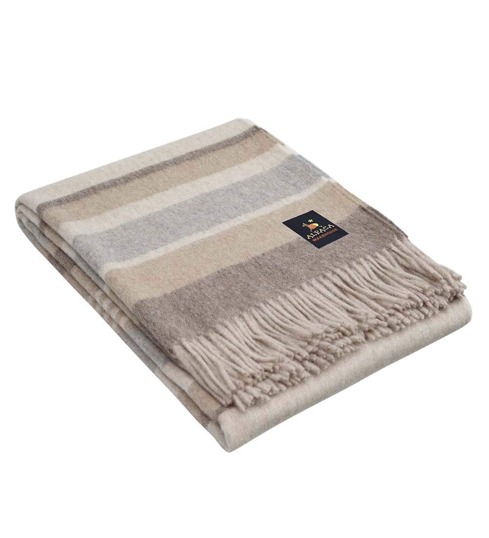 Premium Alpaca Merino Wool Blanket - Ultra Soft & Warm Throw with Multicolor Stripes - Handmade in Peru (Sand/Camel/Gray) - Perfect for Sofa, Bed & Cozy Winter Nights