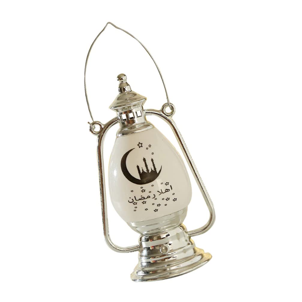 Beaupretty Silver LED Eid Lantern - Ramadan Table Light & Hanging Decoration for Muslim Festivals (Eid Mubarak, Islamic Party, Home Decor) - Perfect for Iftar Gatherings, Mosque Decorations & Ramadan Night Celebrations