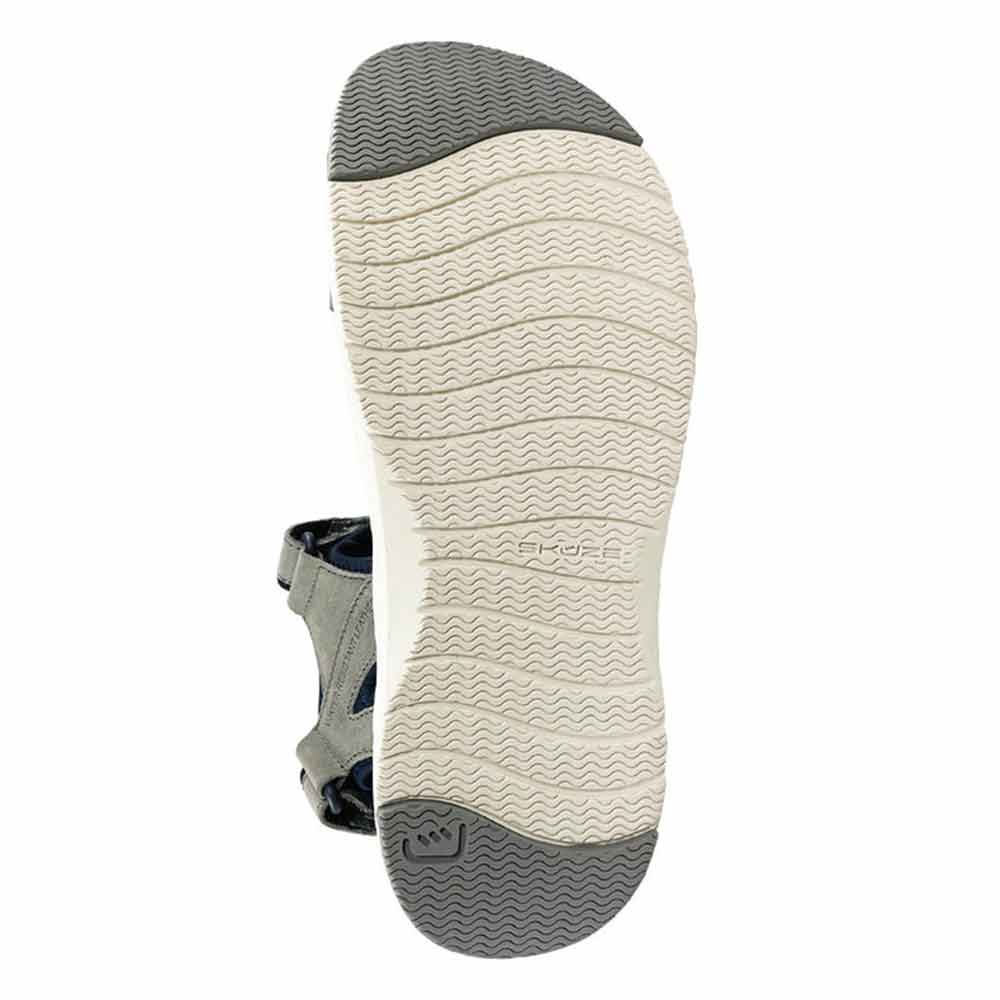 Skuze Cabo 4-Point Grey & Navy Strap Sandals for Women - Comfortable Beach Walking Shoes for Summer Vacation & Casual Outings