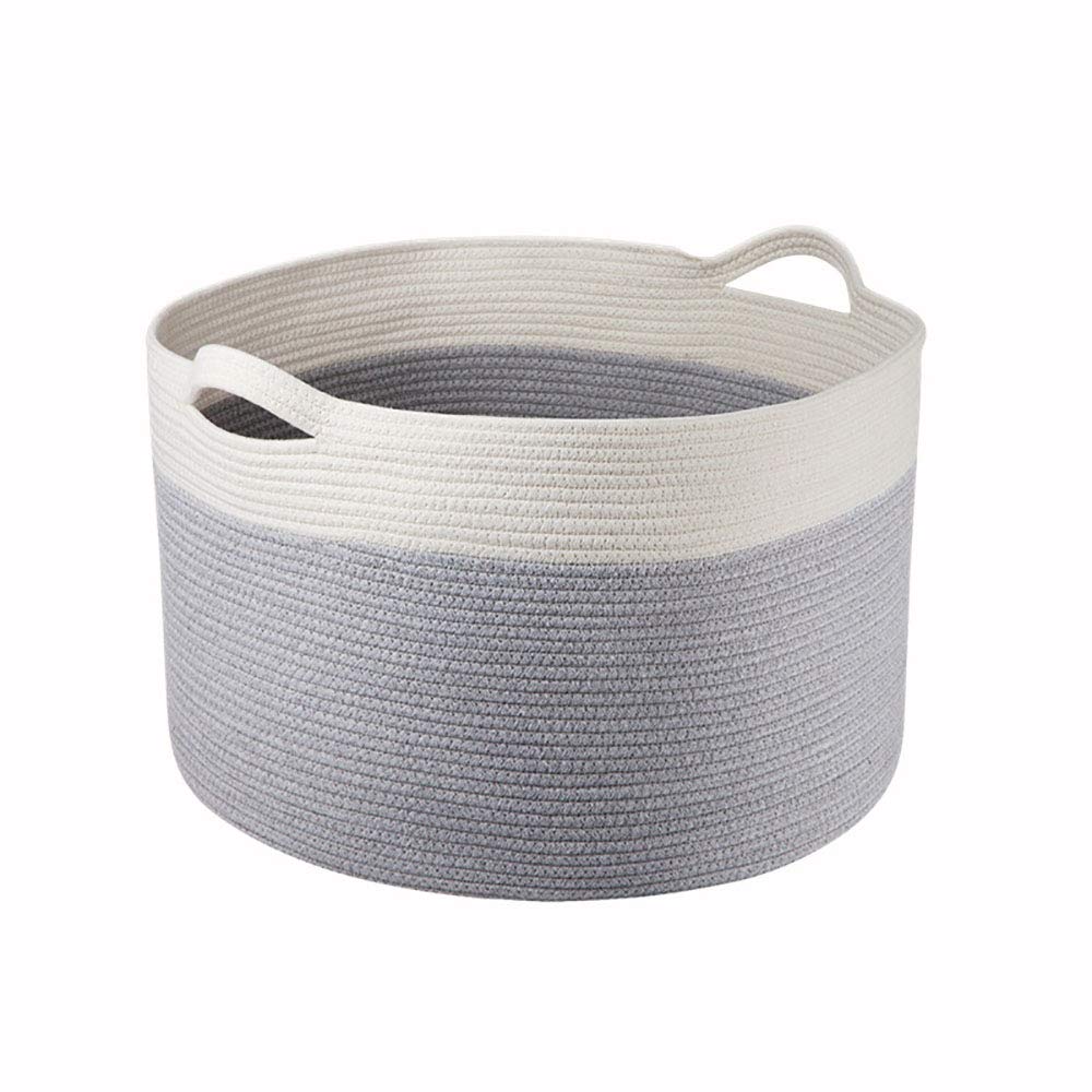 Fwjsky Large Woven Cotton Rope Laundry Basket with Handles - Storage Hamper for Clothes, Toys, Blankets, Pillows & Towels | Perfect for Bedroom, Bathroom & Nursery Organization
