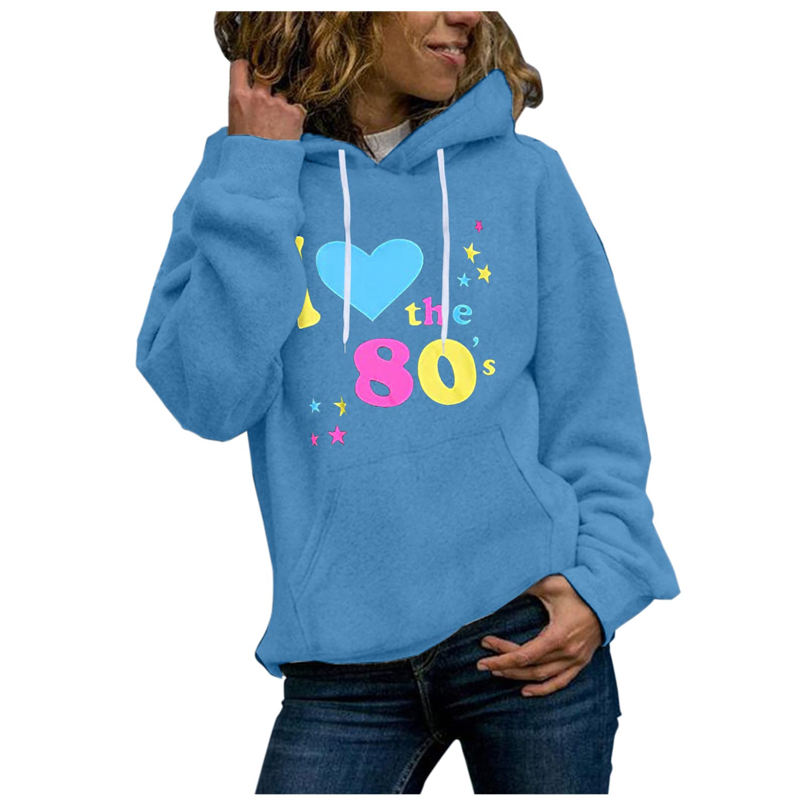 FMCHICO Women's Cute Heart Print Hooded Sweatshirt - Soft Pullover Hoodie with Long Sleeves for Casual Wear, Lounge & Street Style Fashion