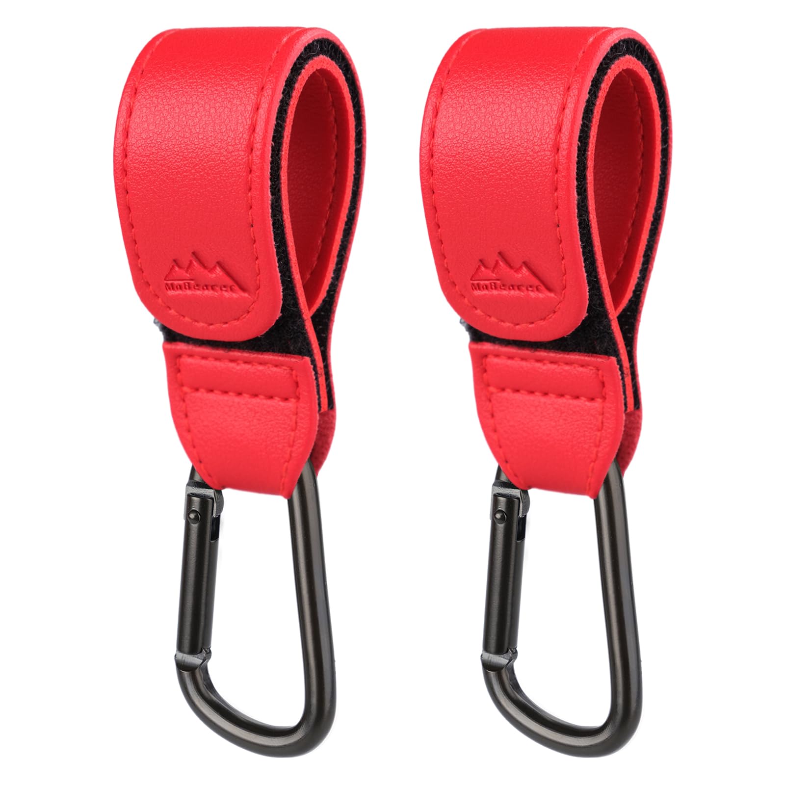 Premium Baby Stroller Hooks - 2 Pack Multipurpose Bag Hangers for Diaper Bags & Grocery Shopping | Durable Vegan Leather Pram Straps (Red) | Perfect for Strollers, Shopping Carts & Travel Gear Organization