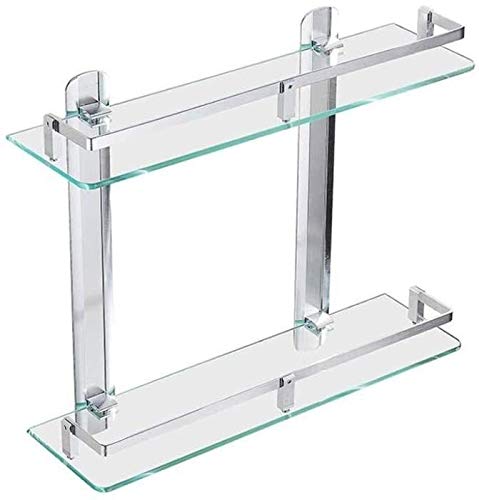 Double Tempered Glass Bathroom Storage Shelf - Space-Saving Shower Organizer with Aluminum Towel Bar for Bathroom & Shower Organization