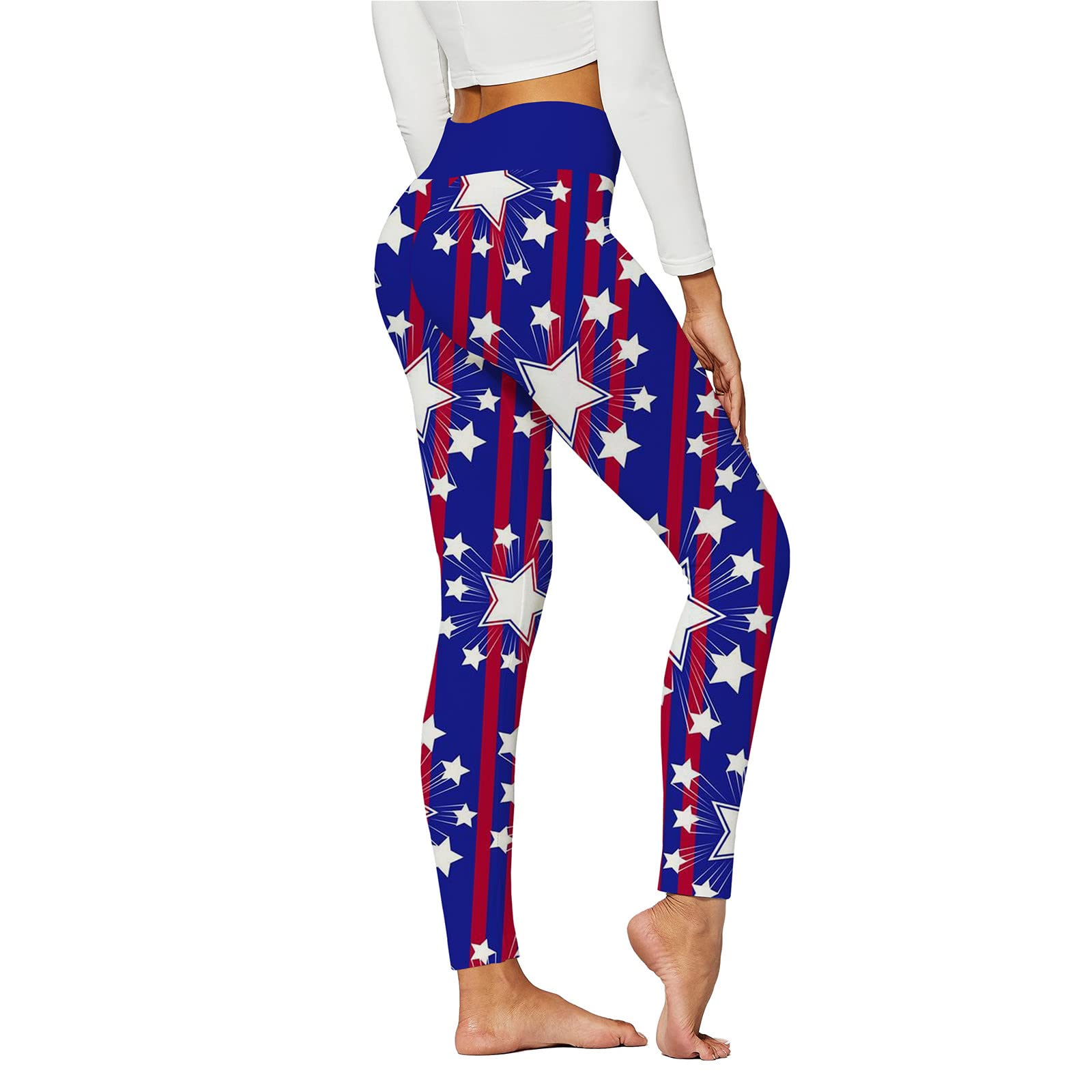 High Waist Yoga Pants for Women - Printed Workout Leggings for Running & Gym (Dark Blue, M)