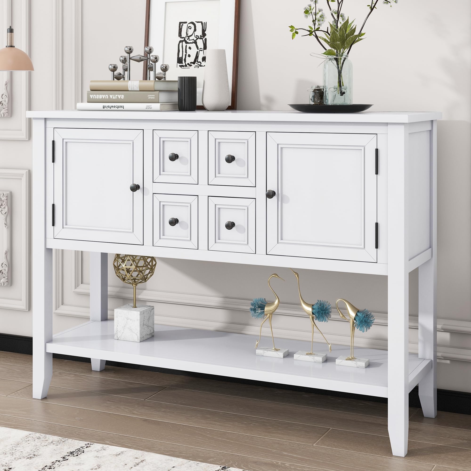 Merax Rustic White Sideboard Buffet Cabinet with Storage - Farmhouse Style Console Table for Dining Room, Living Room & Entryway Storage Solution