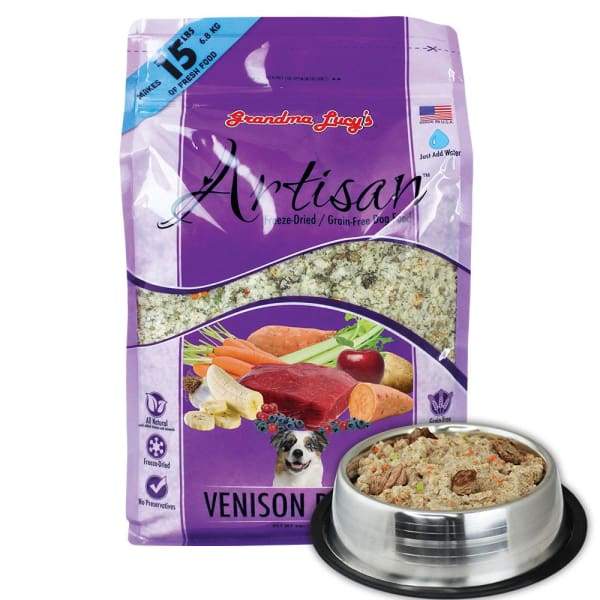 Grandma Lucy's Artisan Venison Freeze-Dried Grain-Free Dog Food - 3lb Bag | High-Protein, All-Natural Raw Dog Food for Small & Large Breeds | Perfect for Travel, Hiking & Training Treats