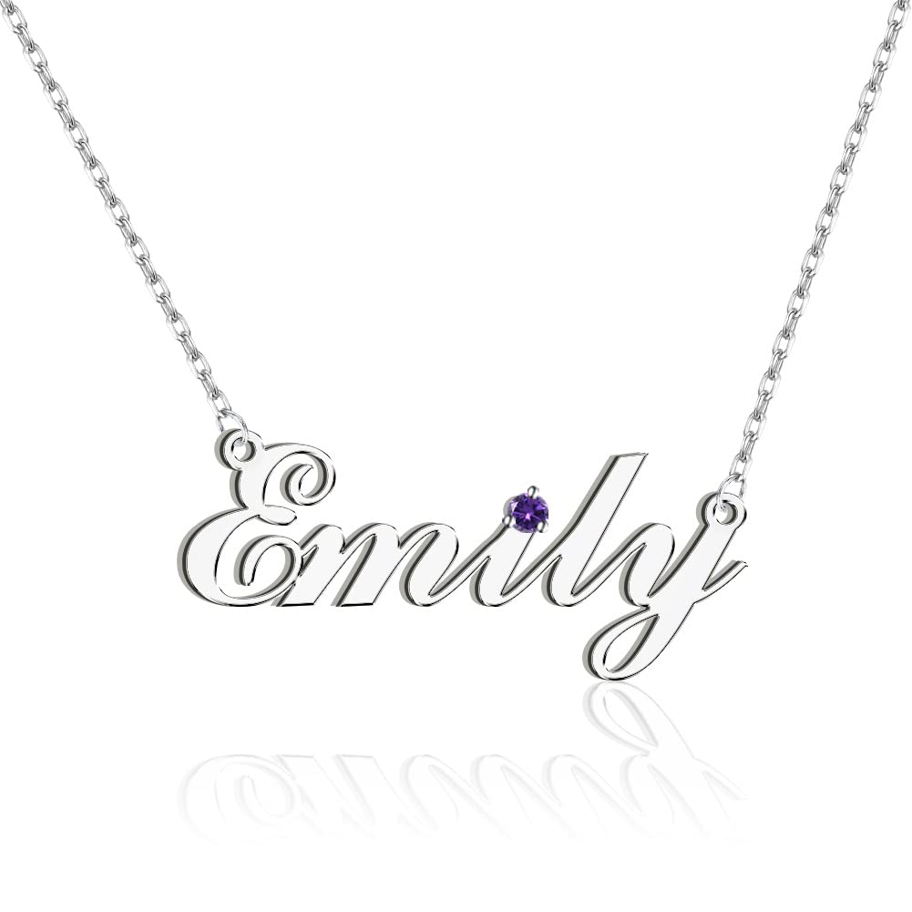 925 Sterling Silver Personalized Name Necklace with Birthstone - Custom Jewelry Gift for Women, Mom, Wife - Perfect for Birthday, Anniversary, Valentine's Day & Everyday Wear