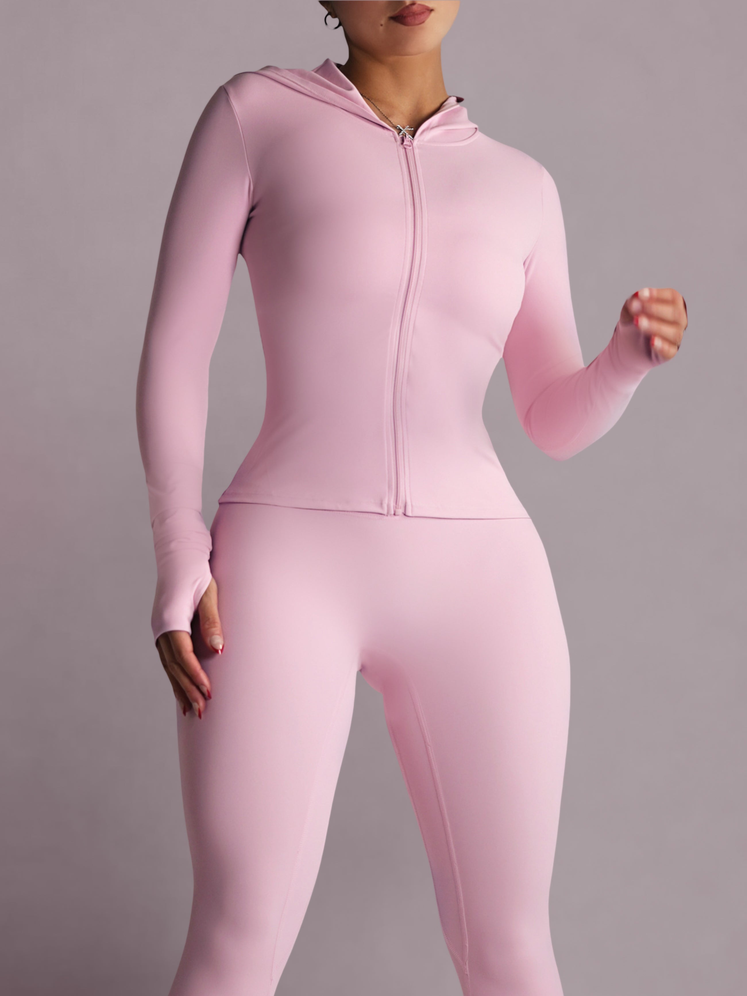 Embody Hooded Compression Jacket for Women - Lightweight Waterproof Windbreaker with Zipper Pockets (Pink Petals) - Perfect for Running, Hiking & Outdoor Activities